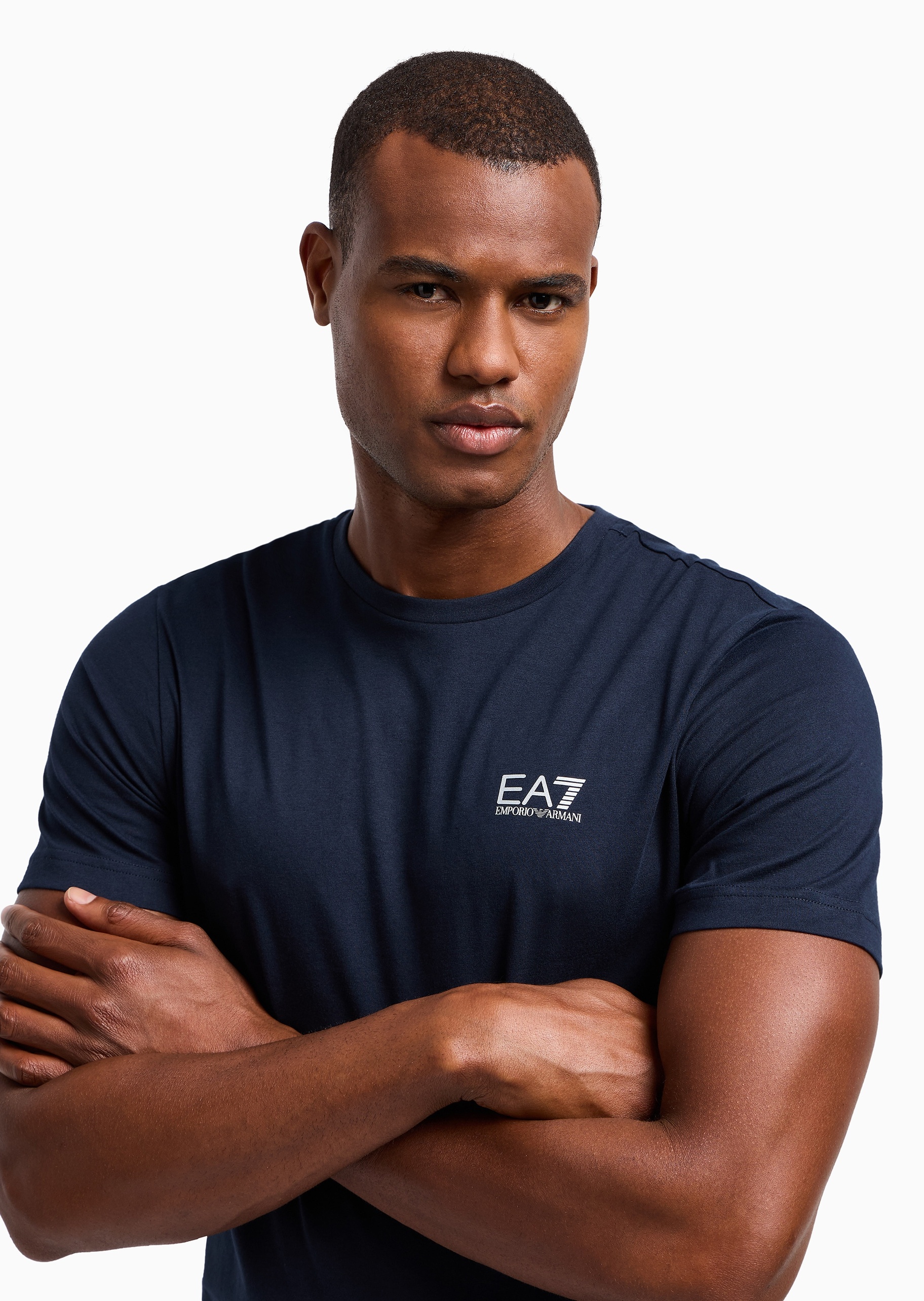 EA7 男士全棉合身短袖圆领正肩健身训练T恤