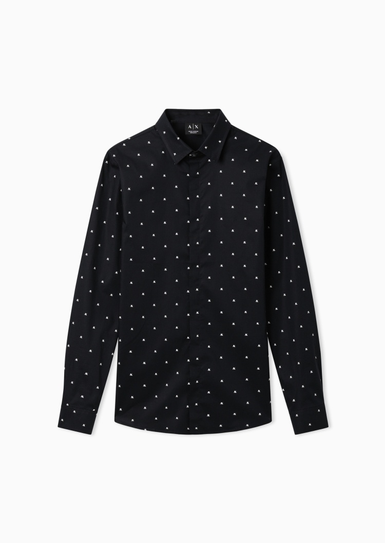 ARMANI EXCHANGE 男士长袖翻领印花商务休闲通勤衬衫
