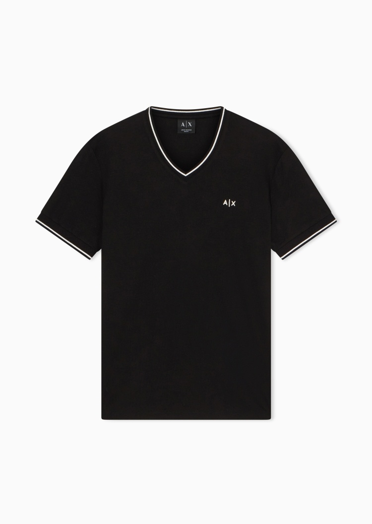 ARMANI EXCHANGE 男士纯棉合身短袖V领正肩刺绣撞色复古T恤