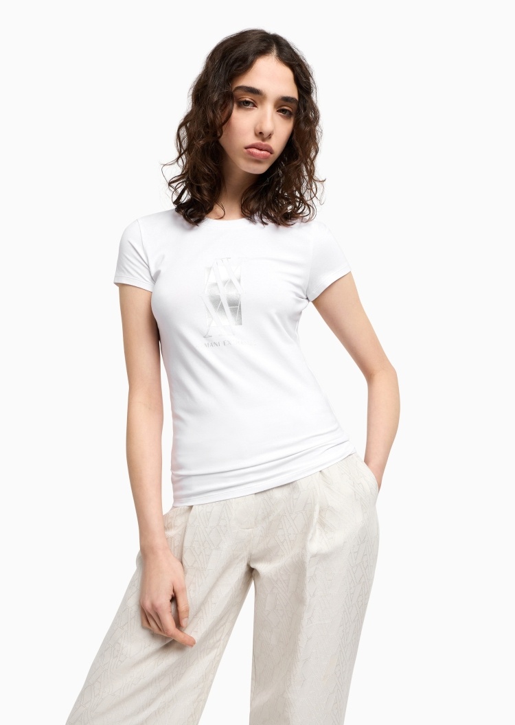 ARMANI EXCHANGE 女士棉质弹力修身短袖圆领印花休闲T恤