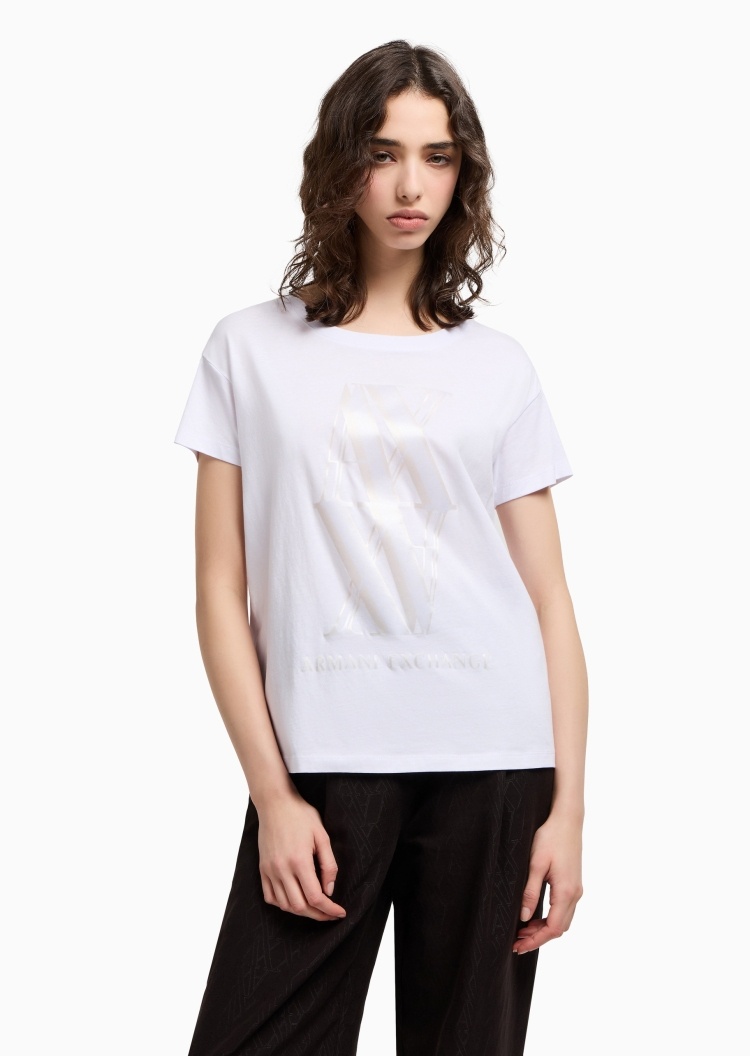 ARMANI EXCHANGE 女士宽松短袖圆领LOGO印花T恤