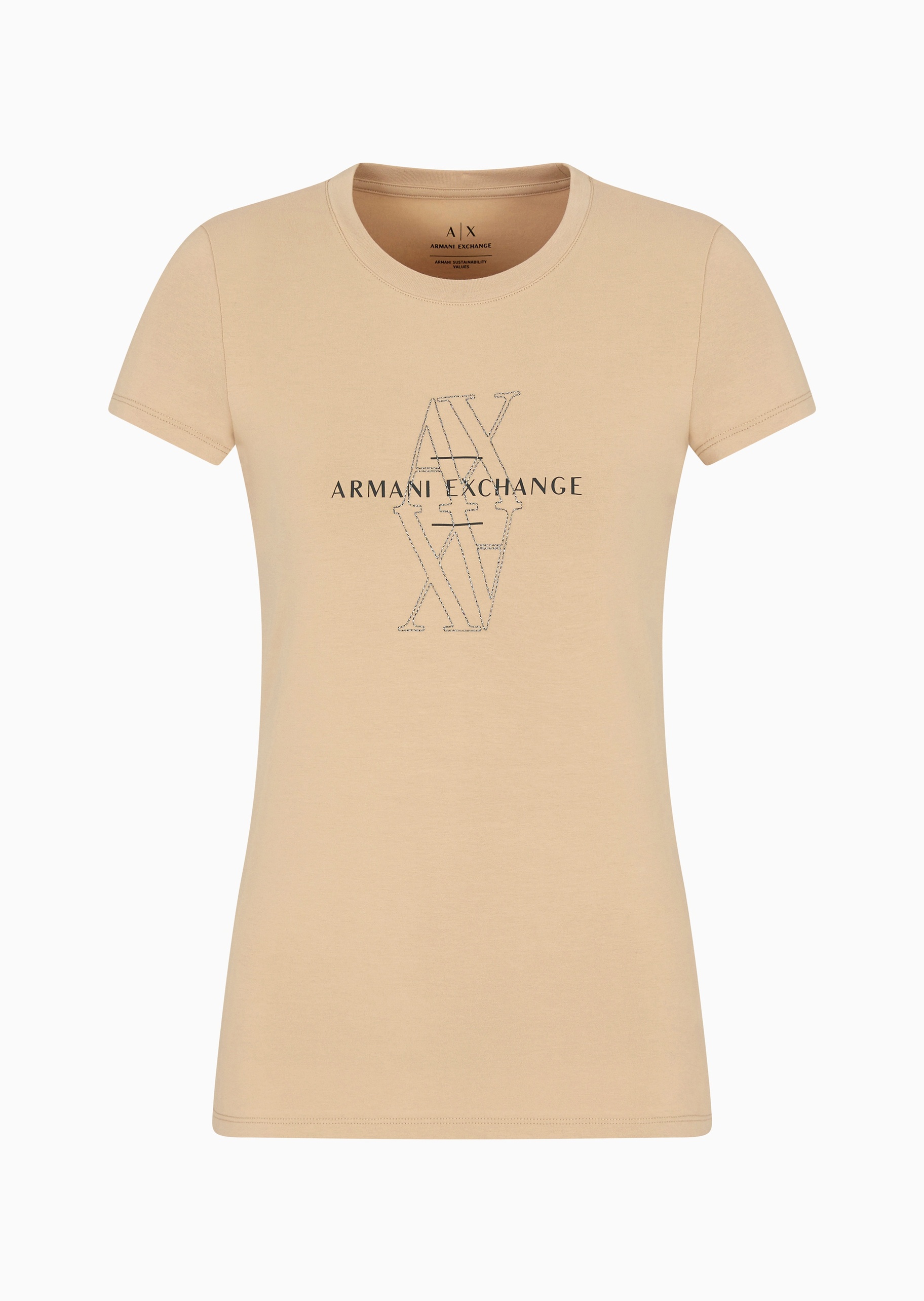 ARMANI EXCHANGE 女士棉质弹力修身短袖圆领标识刺绣T恤