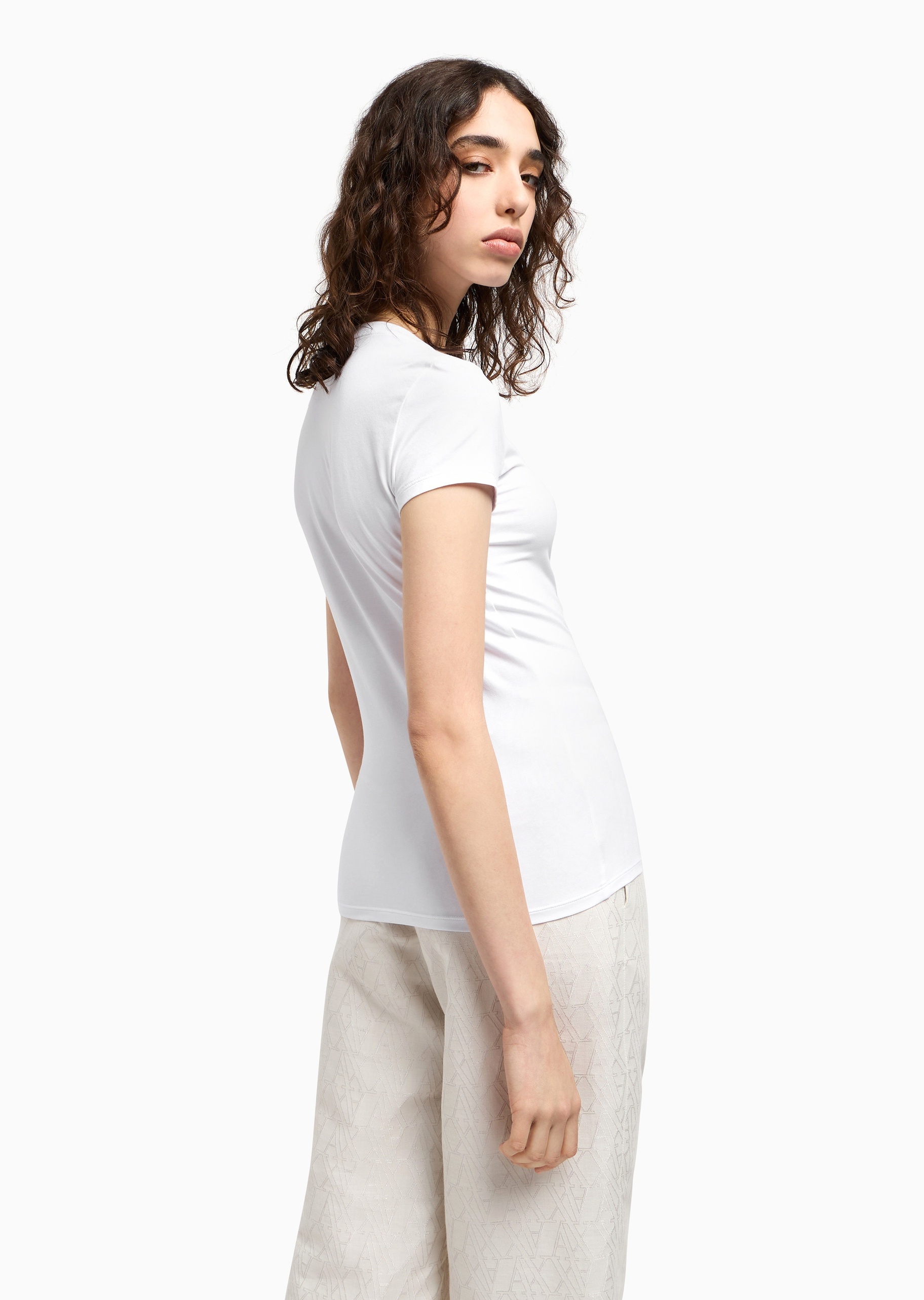 ARMANI EXCHANGE 女士棉质弹力修身短袖圆领印花休闲T恤