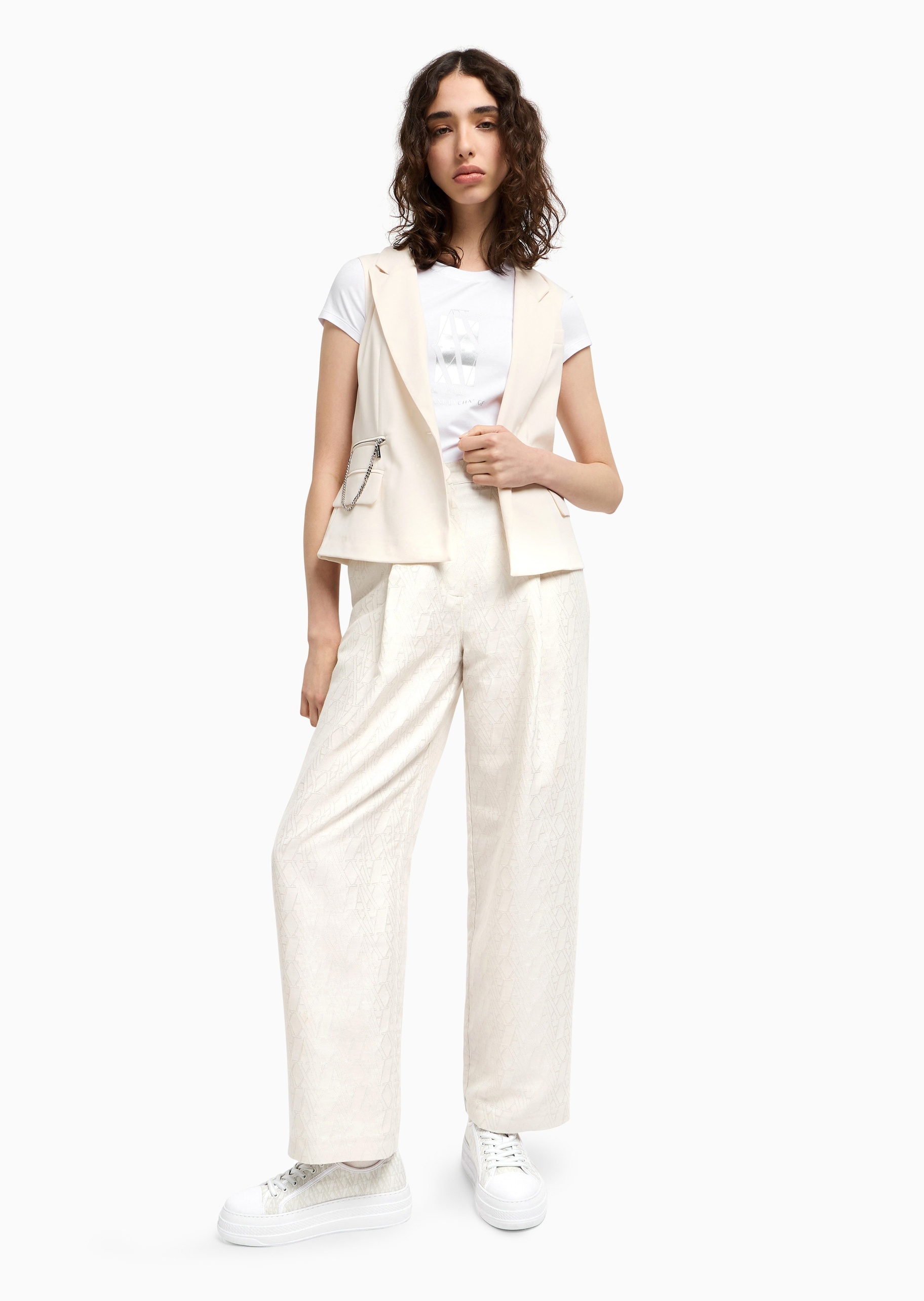 ARMANI EXCHANGE 女士棉质弹力修身短袖圆领印花休闲T恤