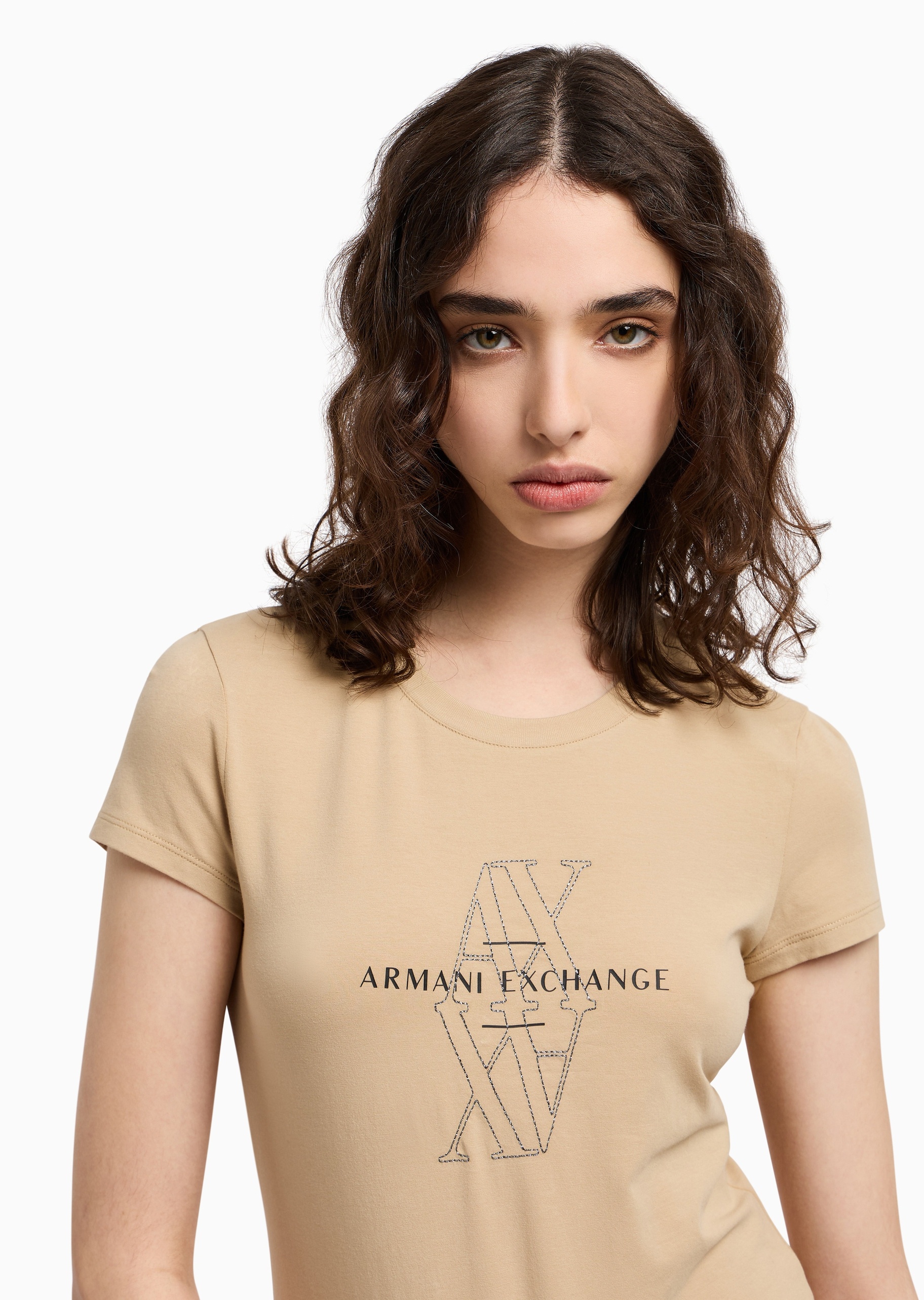 ARMANI EXCHANGE 女士棉质弹力修身短袖圆领标识刺绣T恤