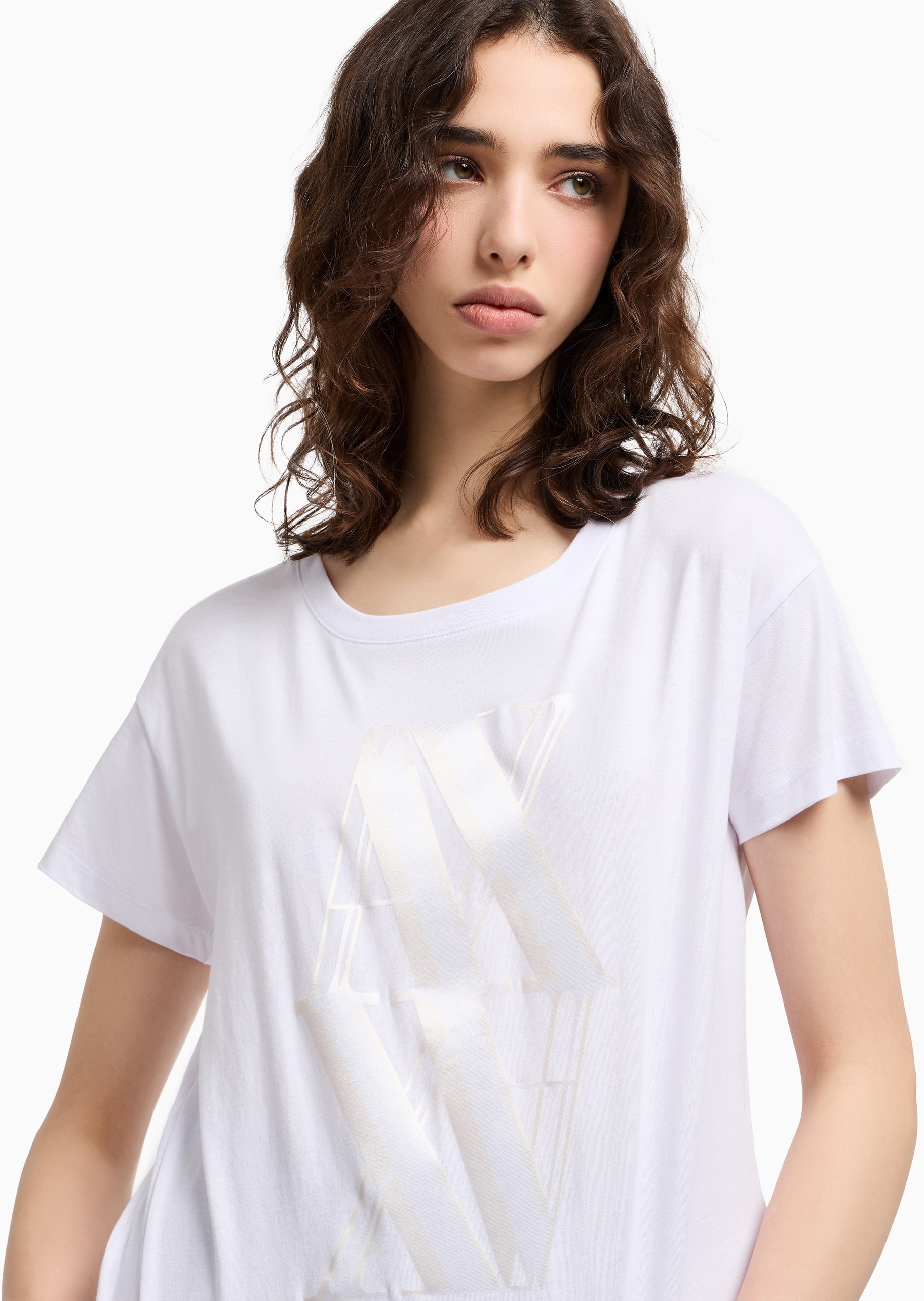 ARMANI EXCHANGE 女士宽松短袖圆领LOGO印花T恤