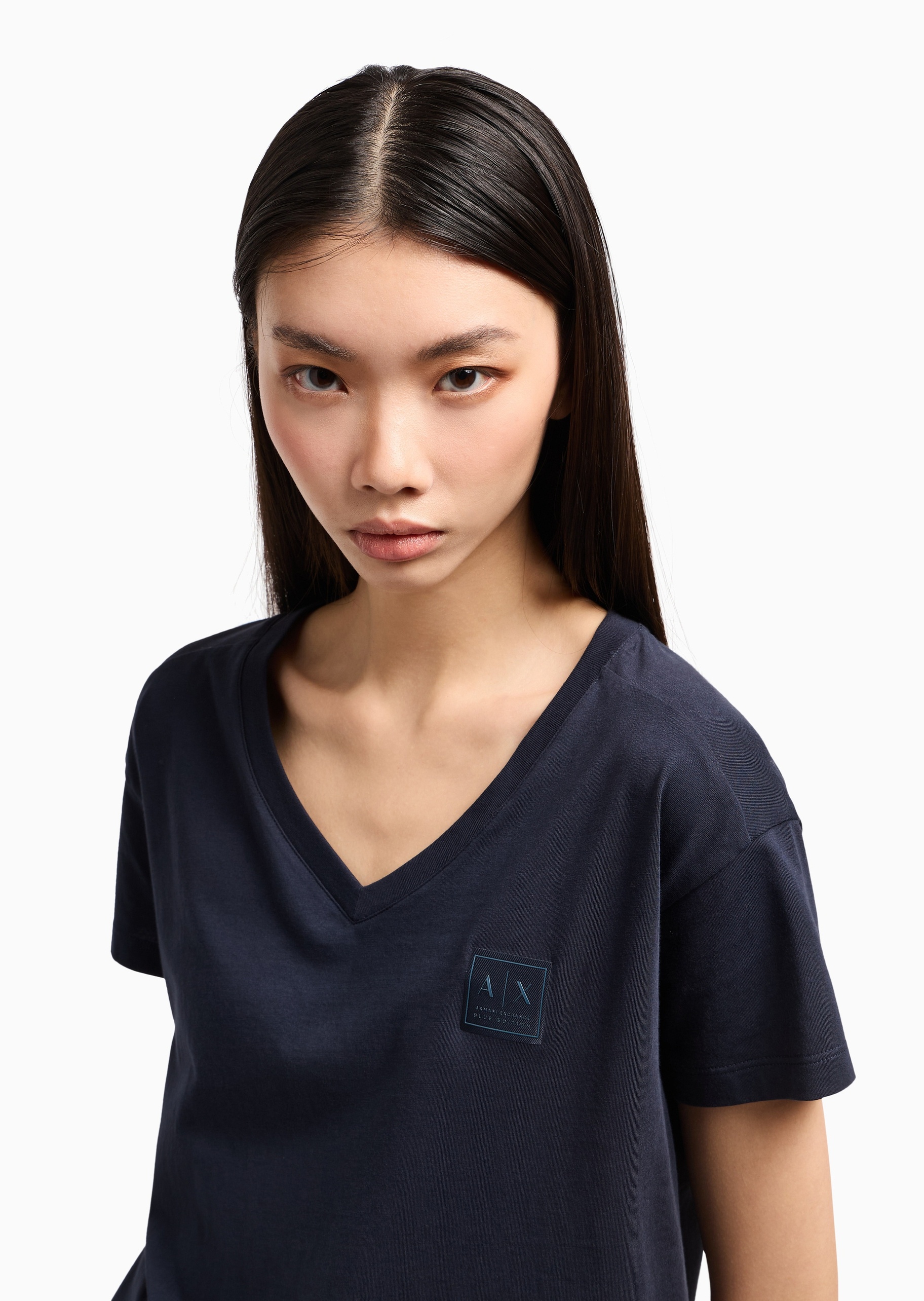 ARMANI EXCHANGE 女士全棉宽松短袖V领纯色休闲T恤