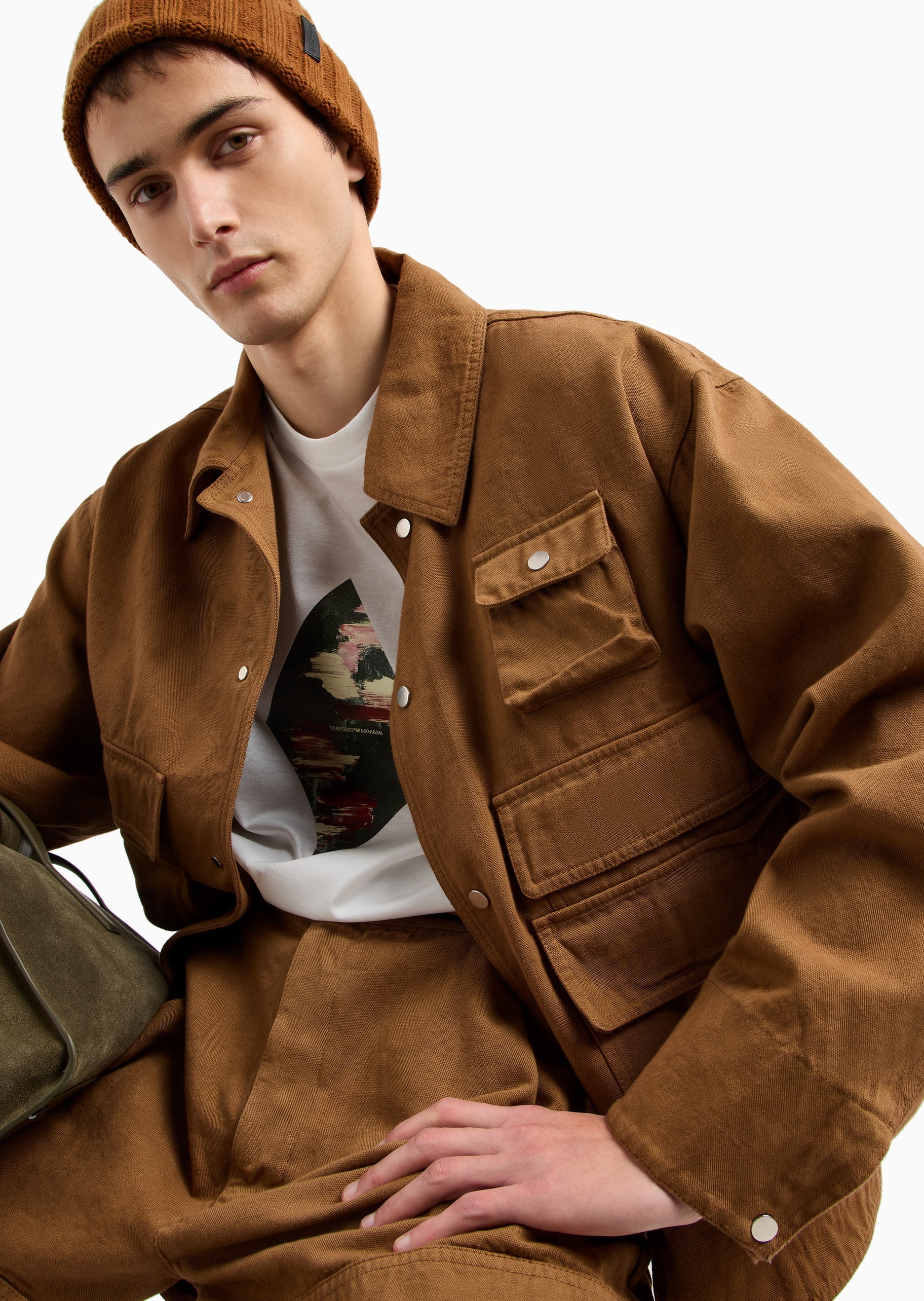 Emporio Armani 男士莱赛尔合身短袖圆领抽象印花T恤