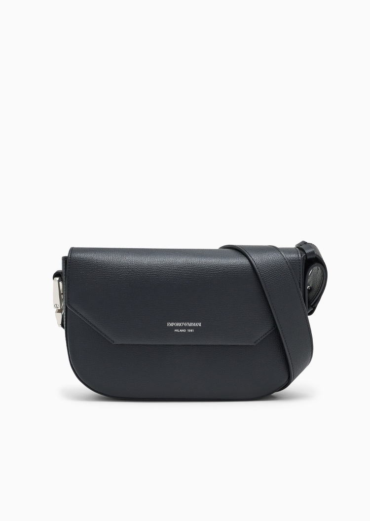 Emporio Armani 女士牛剖层革荔枝纹翻盖方形斜挎单肩包
