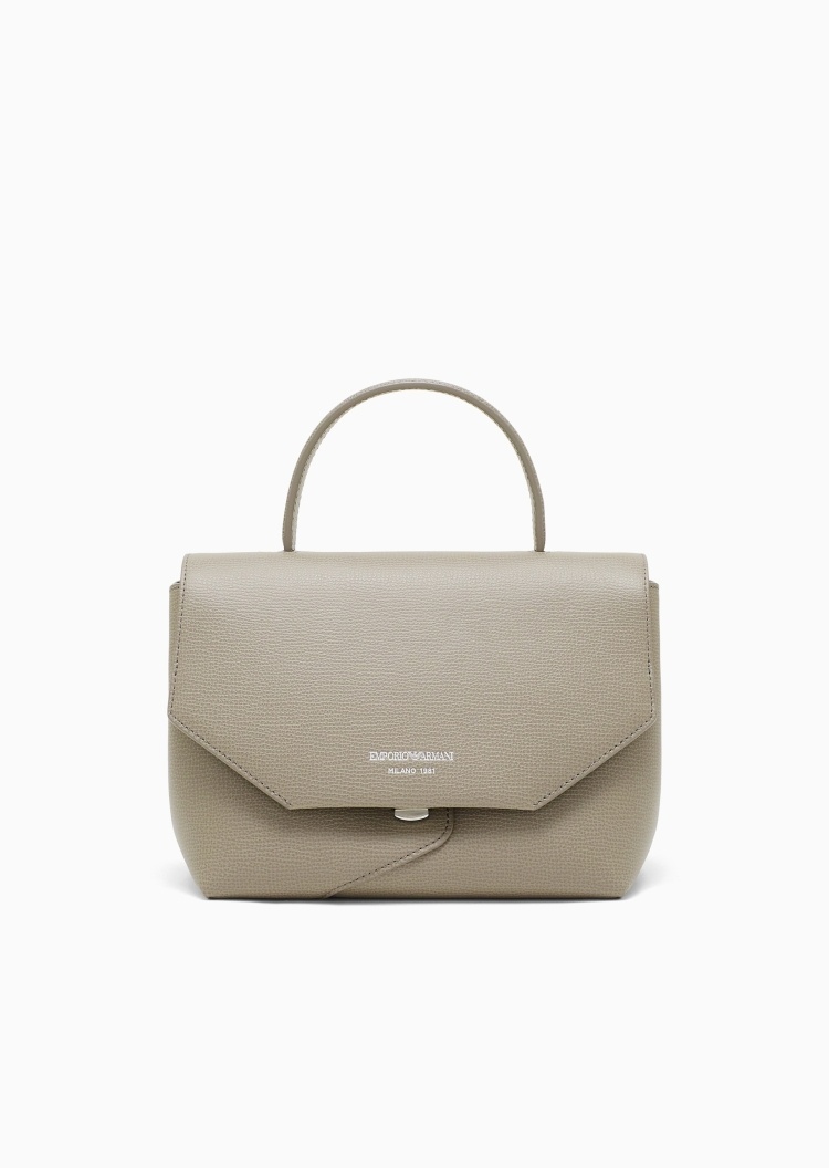 Emporio Armani 女士牛剖层革荔枝纹翻盖单肩斜挎手提托特包