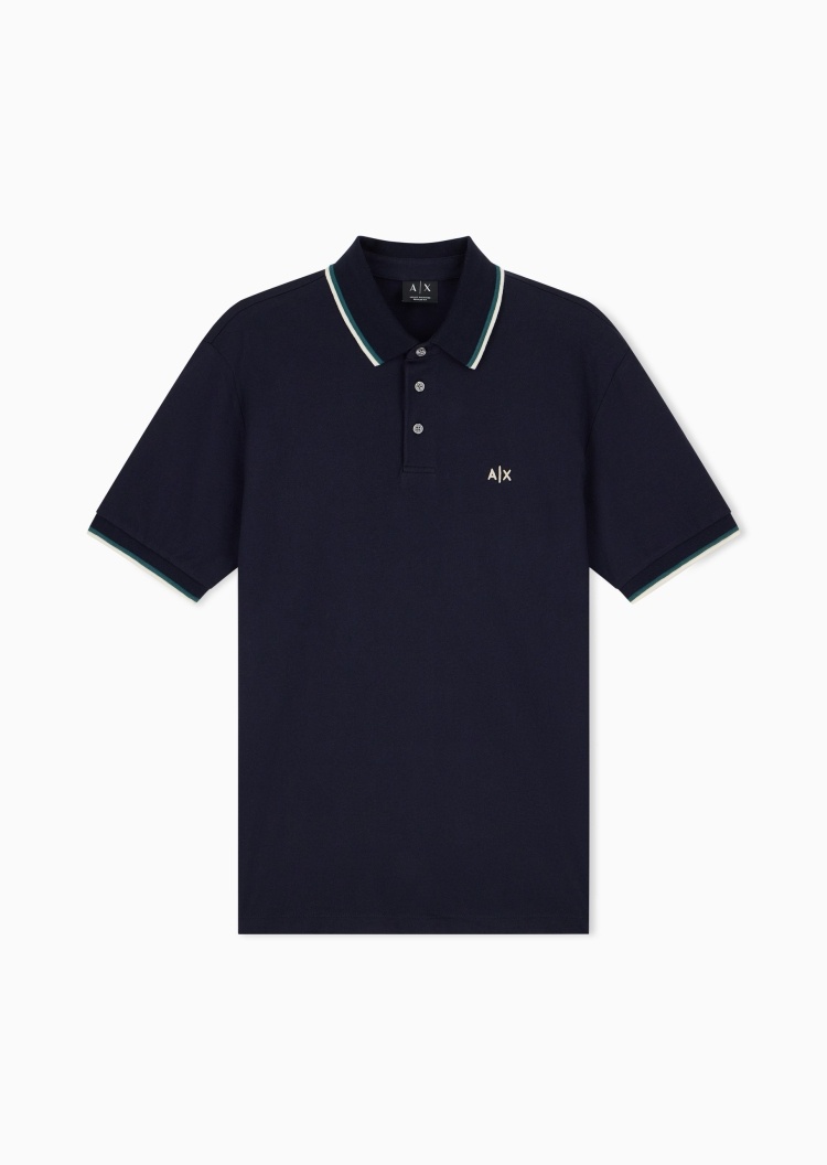 ARMANI EXCHANGE 男士纯棉短袖翻领正肩撞色刺绣Polo衫