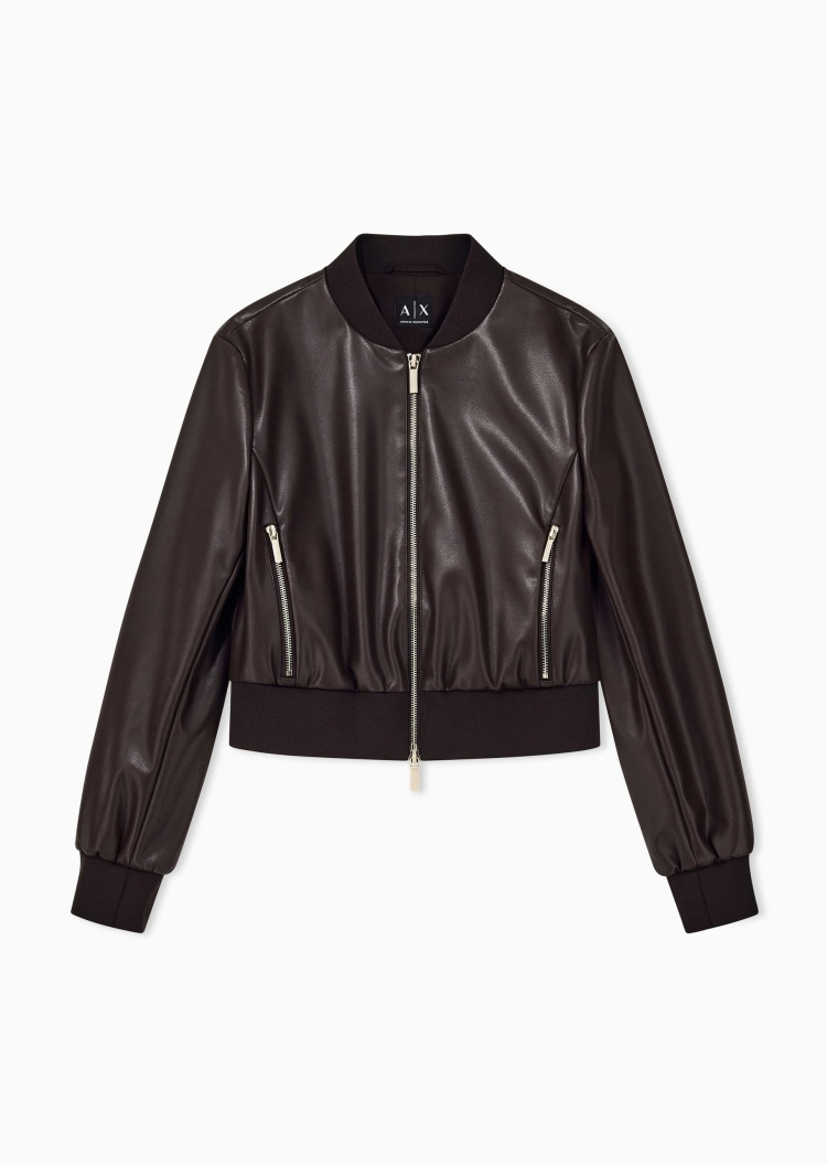 ARMANI EXCHANGE 女士短款棒球领拉链复古飞行员夹克