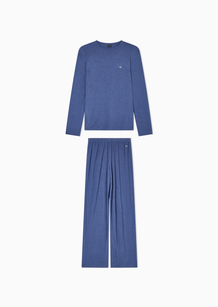 Emporio Armani 女士莱赛尔圆领长袖长裤水钻鹰标睡衣套装