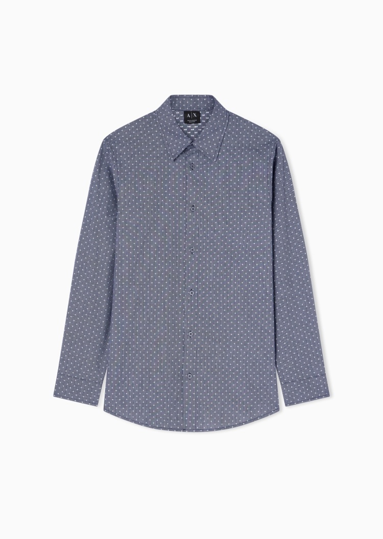 ARMANI EXCHANGE 男士纯棉长袖翻领印花老钱风西装衬衫