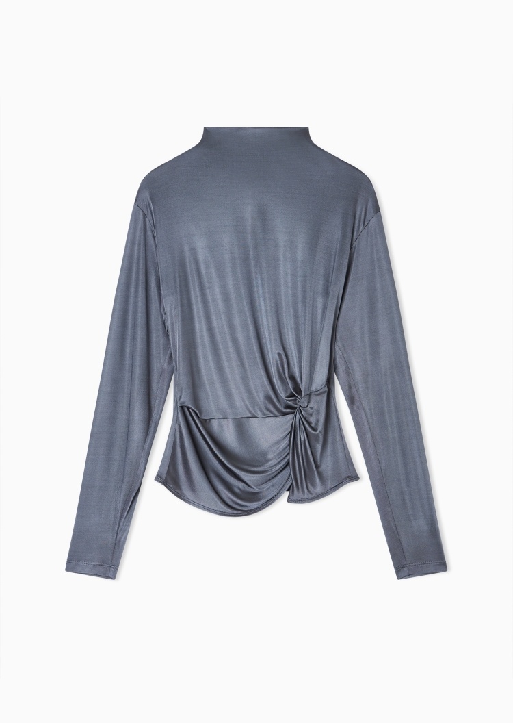 Giorgio Armani 女士长袖半高领褶皱收腰垂感针织衫