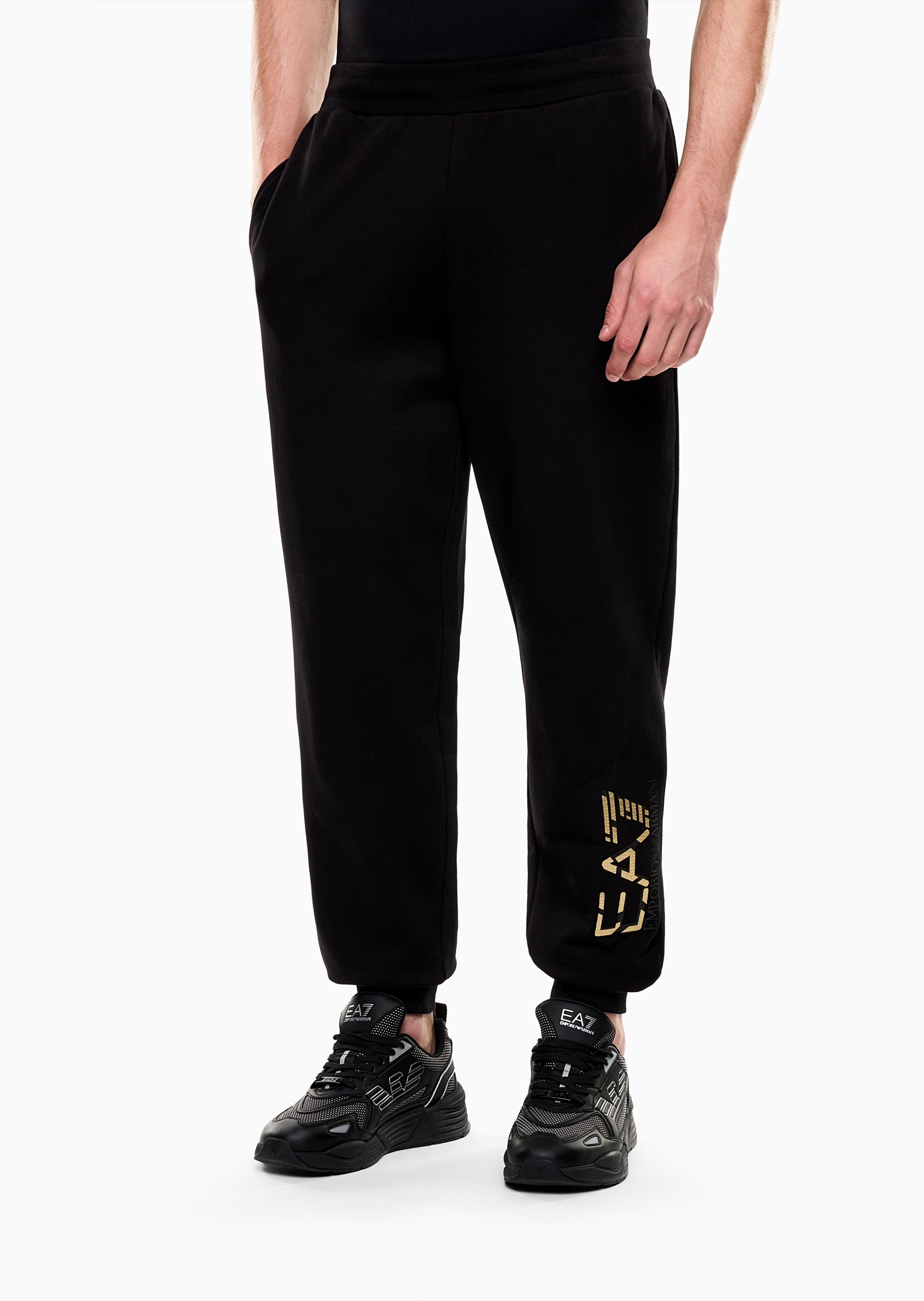 EA7 男士纯棉合身锥形束脚毛圈运动卫裤