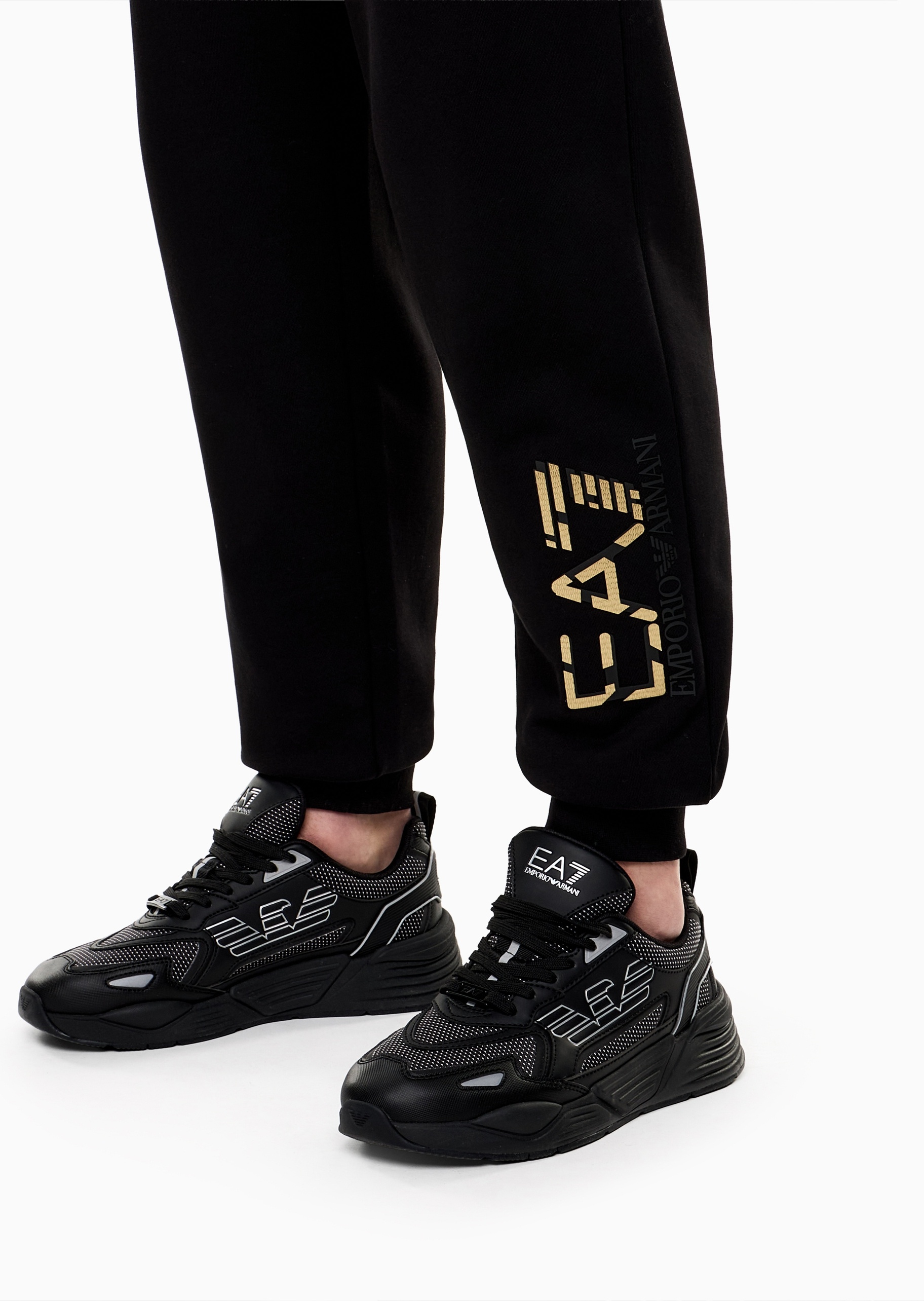 EA7 男士纯棉合身锥形束脚毛圈运动卫裤