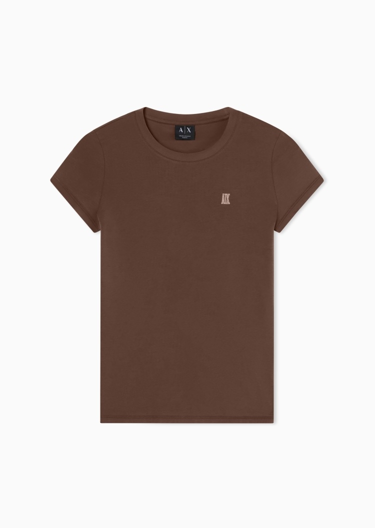ARMANI EXCHANGE 女士轻薄修身短袖圆领正肩刺绣T恤
