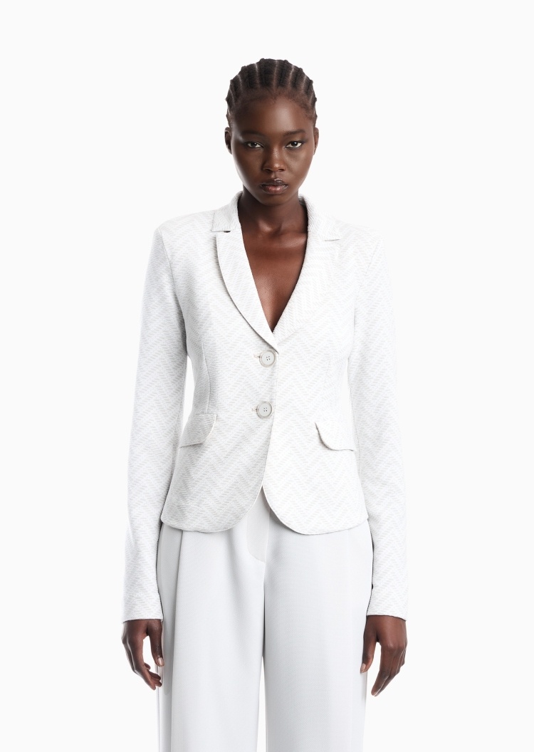 Emporio Armani 女士长袖平驳领单排扣人字提花西装外套