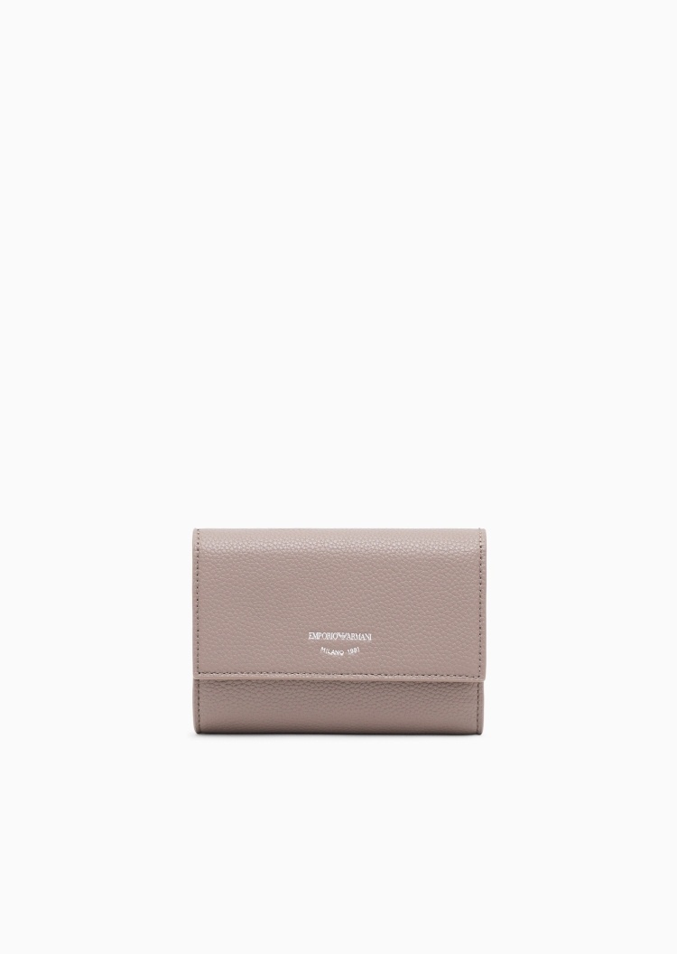 Emporio Armani 女士按扣三折多卡位鹿皮纹手拿钱包