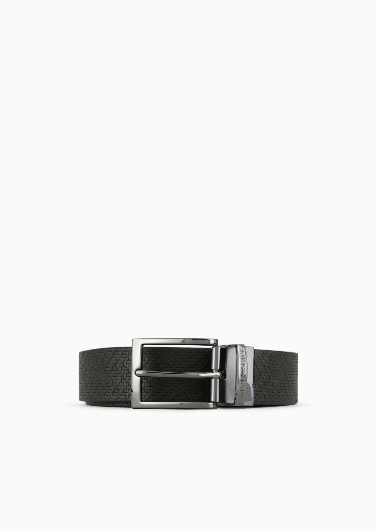 Emporio Armani 男士双面两用时尚编织纹理针扣腰带