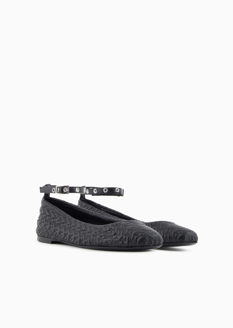 Emporio Armani 女士牛皮压花休闲玛丽珍平底芭蕾鞋
