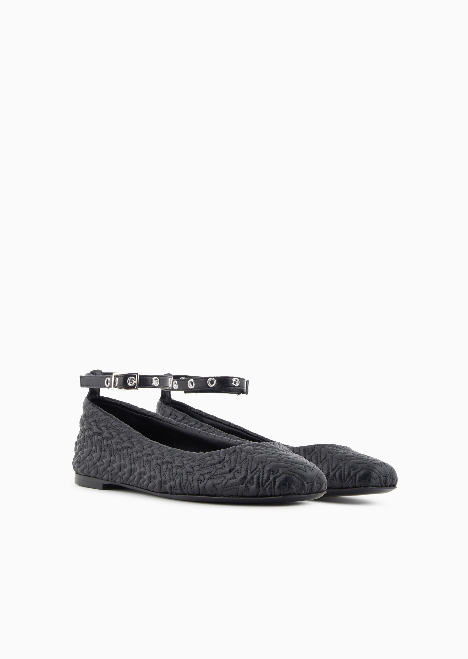 Emporio Armani 女士牛皮压花休闲玛丽珍平底芭蕾鞋
