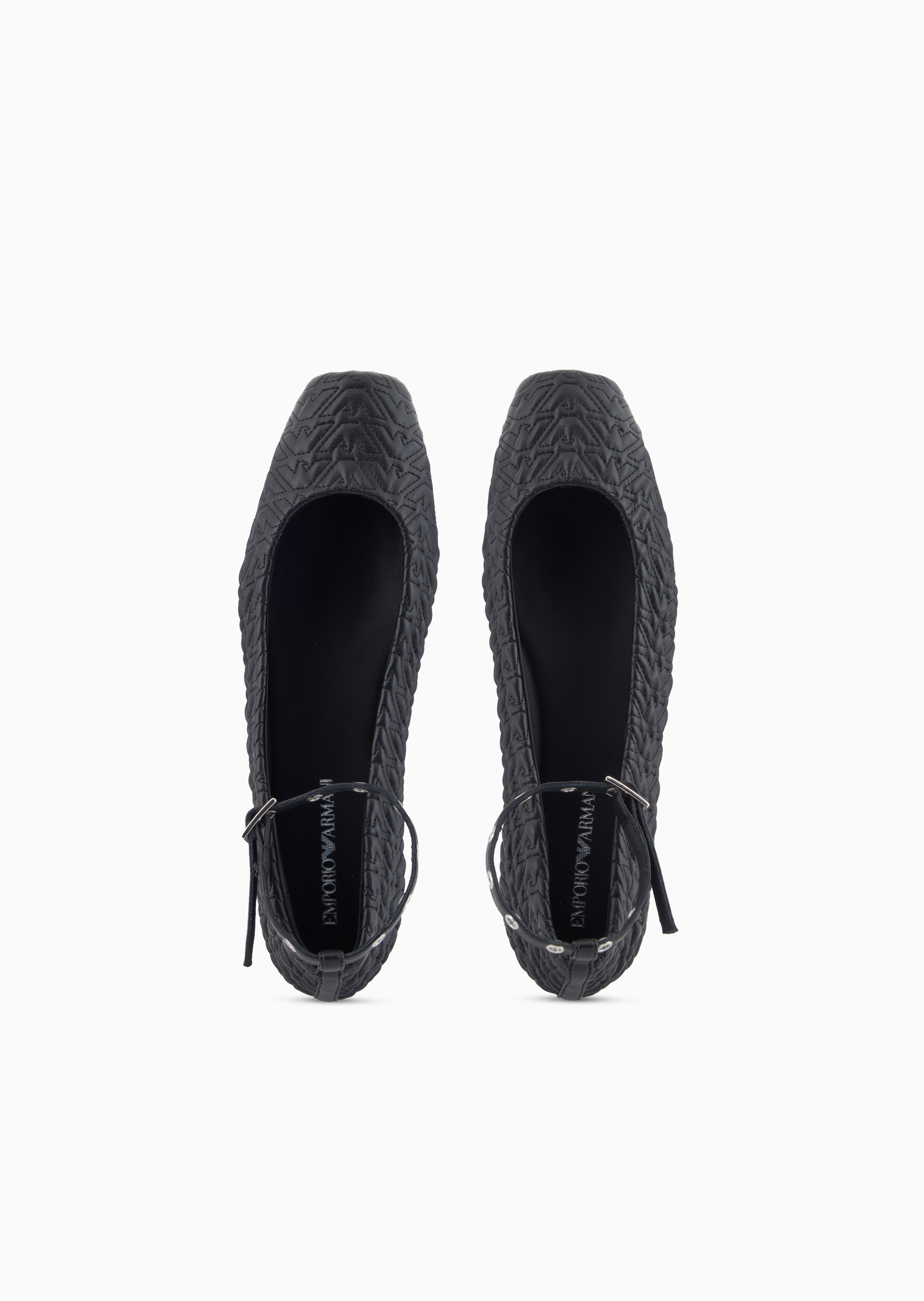 Emporio Armani 女士牛皮压花休闲玛丽珍平底芭蕾鞋