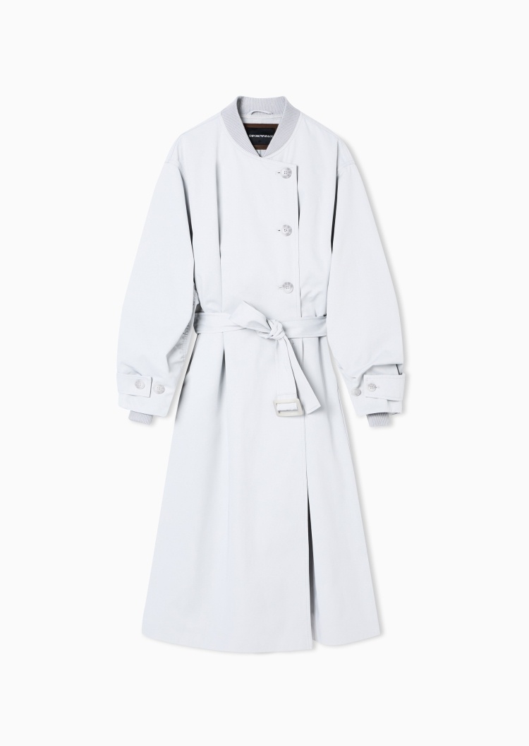 Emporio Armani 女士长款棒球领侧纽扣配腰带秀场同款风衣