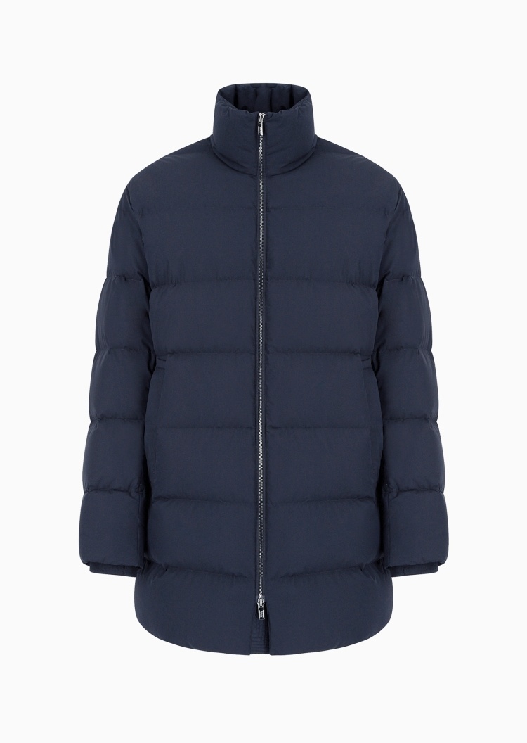 Emporio Armani 男士宽松长袖中长款立领微落肩羽绒服