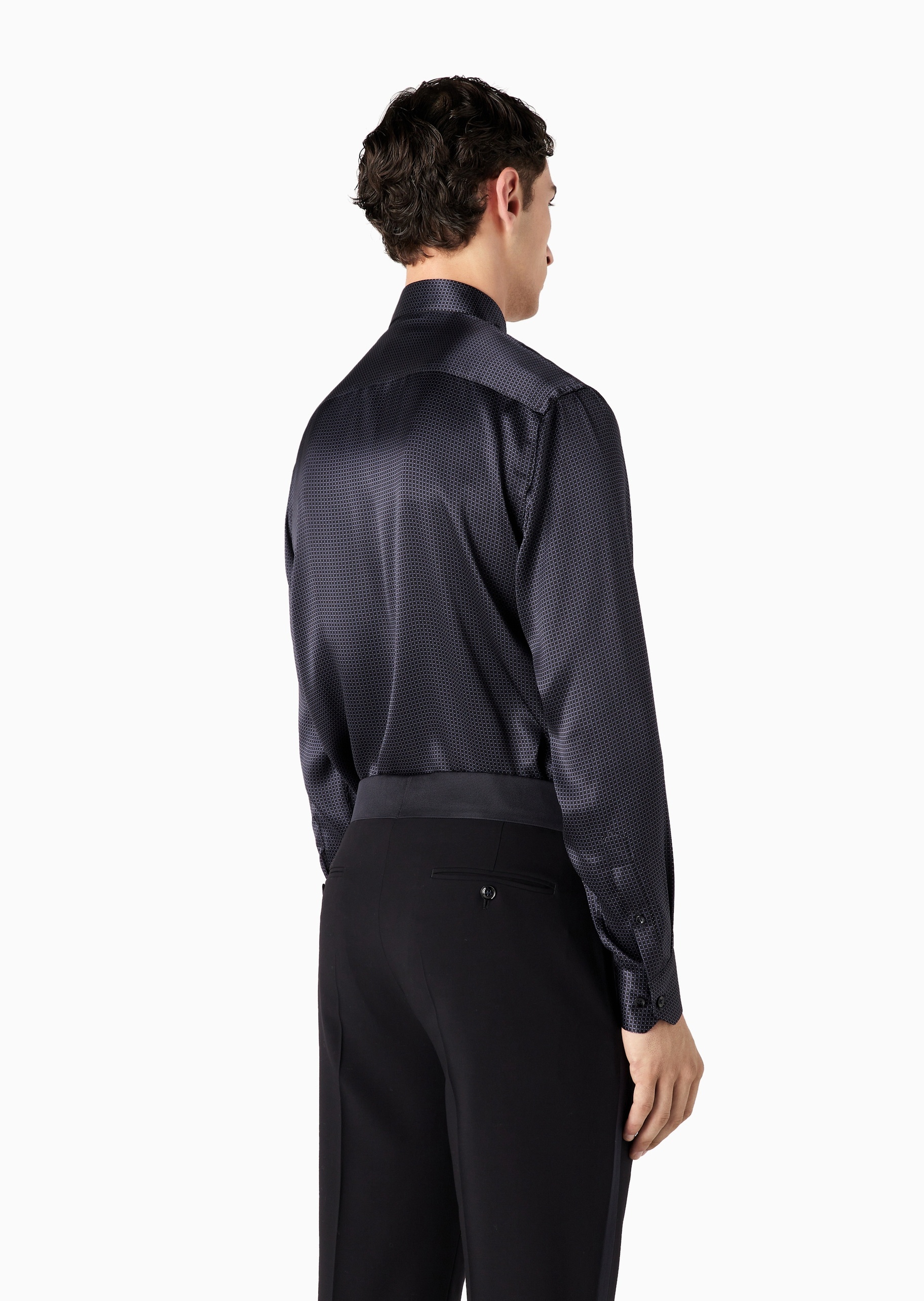 Giorgio Armani 男士桑蚕丝合身长袖翻领通体几何图案衬衫