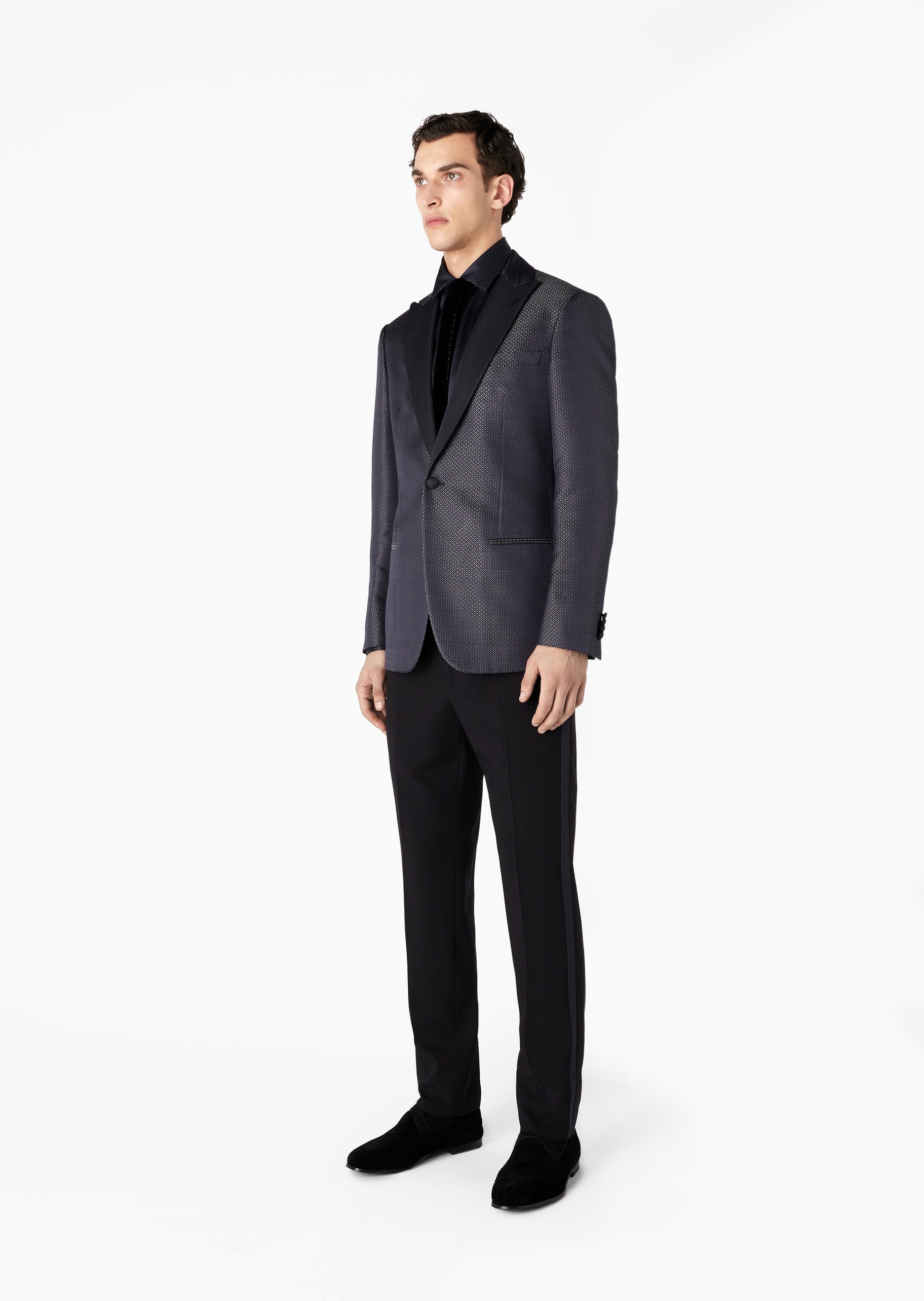Giorgio Armani 男士桑蚕丝合身长袖翻领通体几何图案衬衫