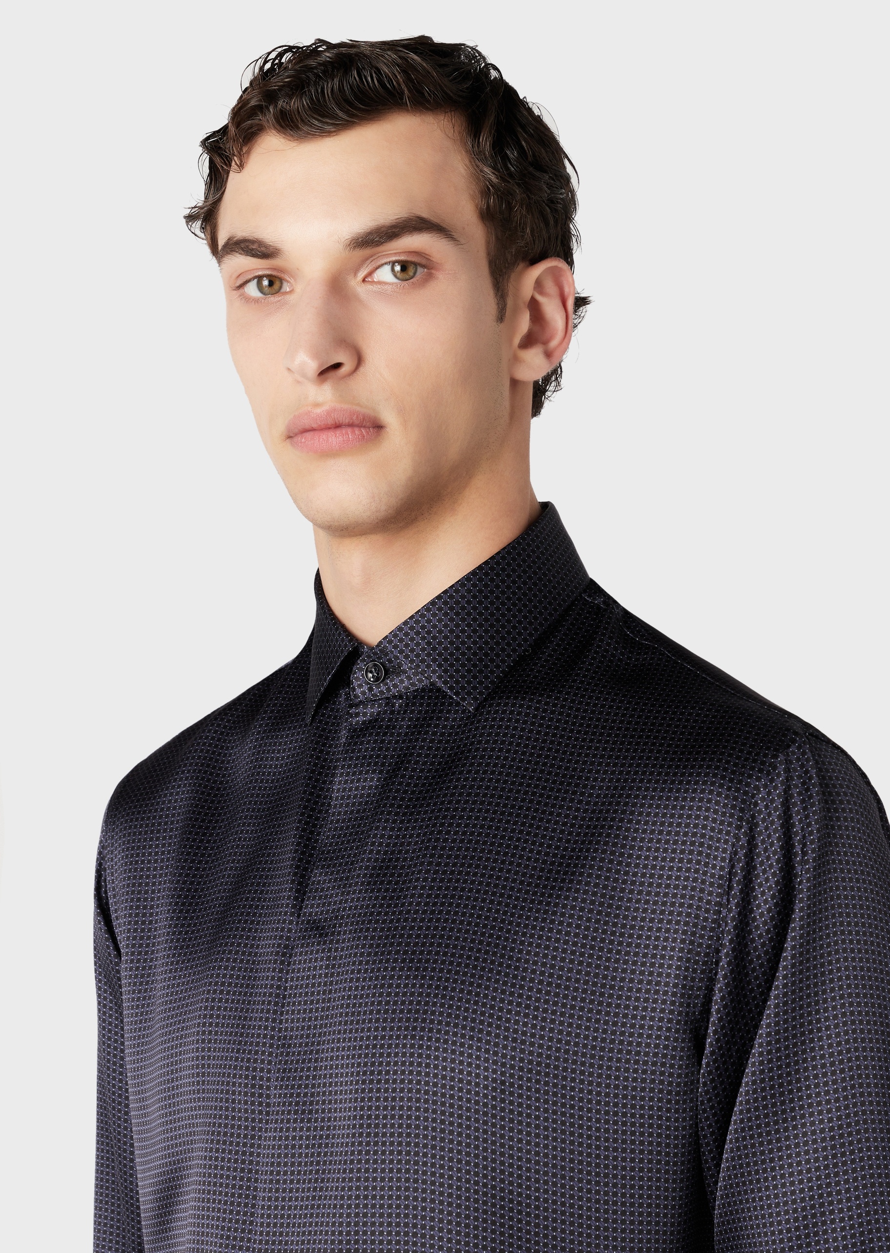 Giorgio Armani 男士桑蚕丝合身长袖翻领通体几何图案衬衫