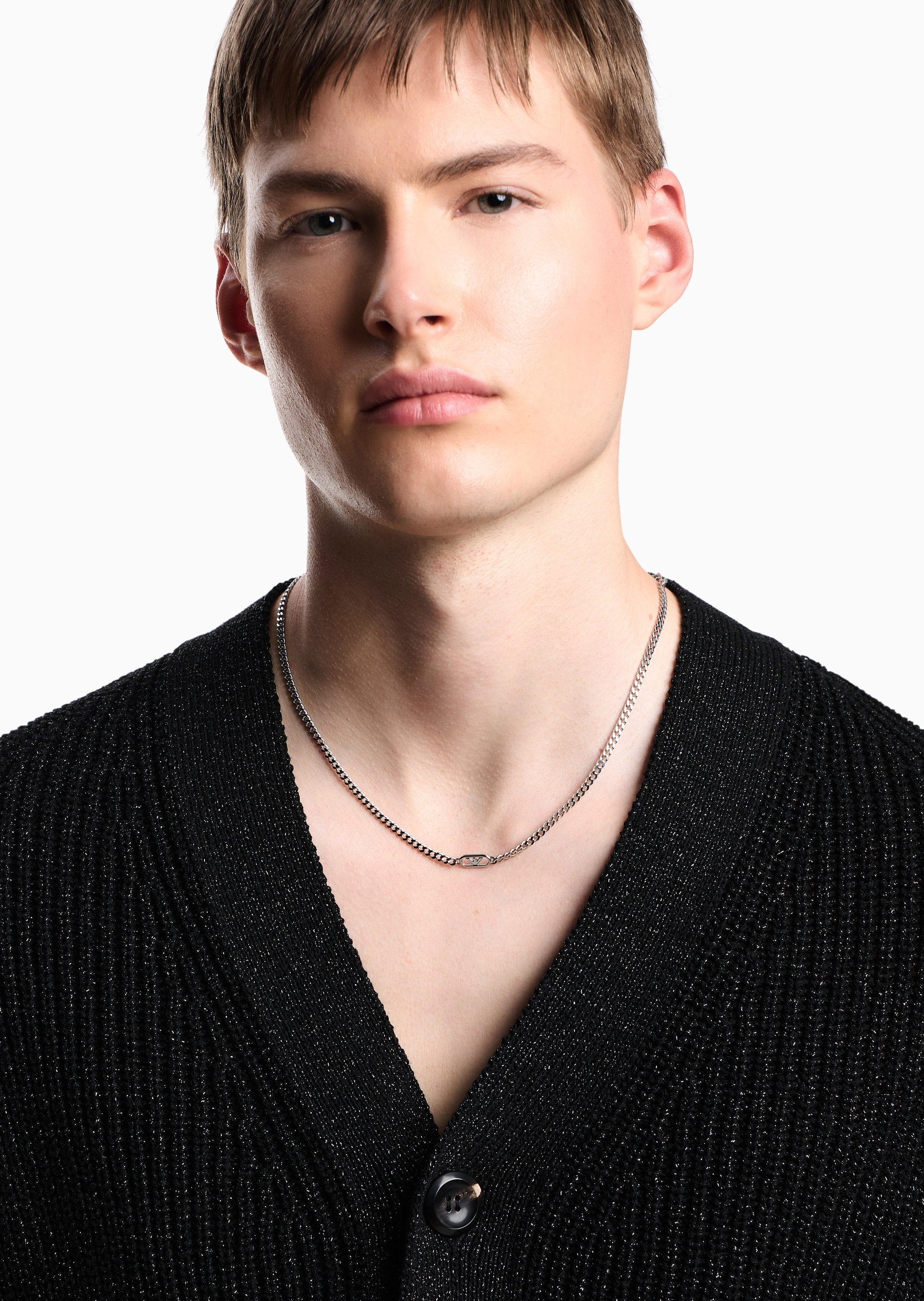 Emporio Armani 【预售】男士钢质素色古巴链波形鹰标龙虾扣项链