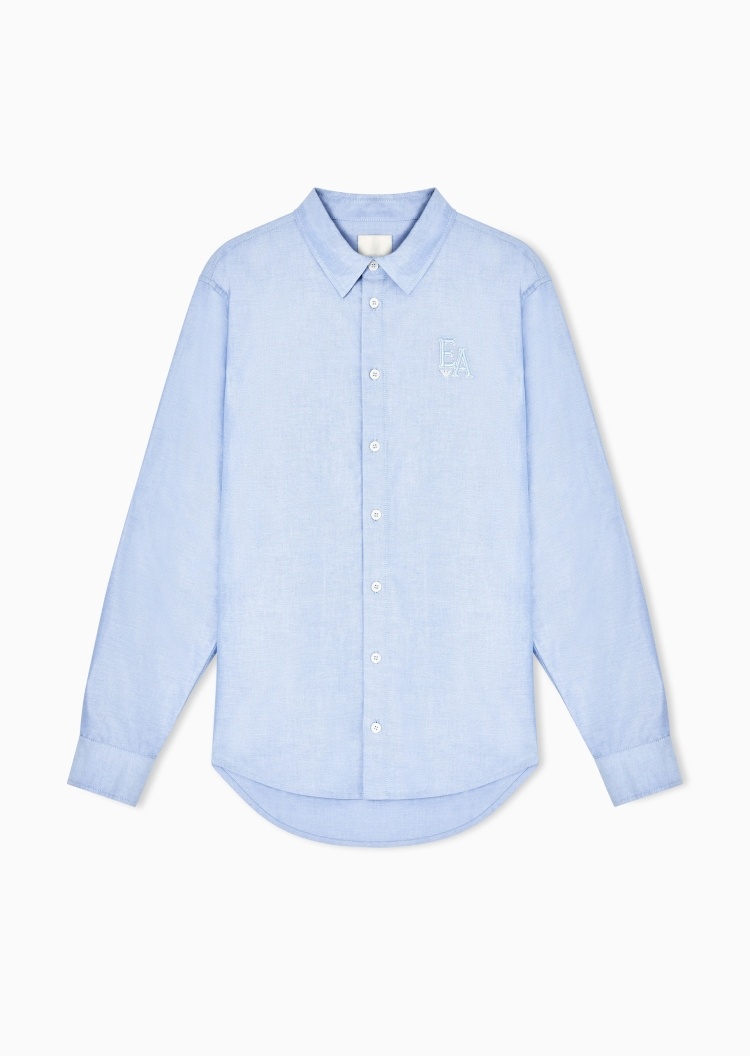 Emporio Armani 男士纯棉长袖翻领纽扣门襟刺绣衬衫