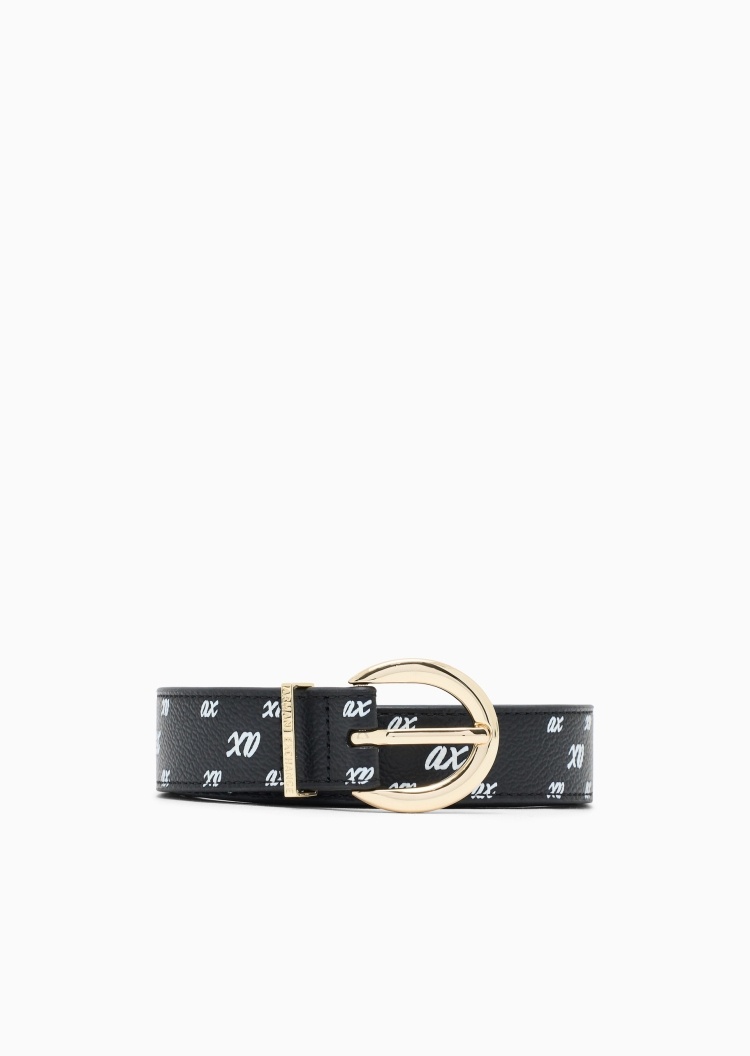 ARMANI EXCHANGE 女士细款通体LOGO印花复古时尚针扣腰带