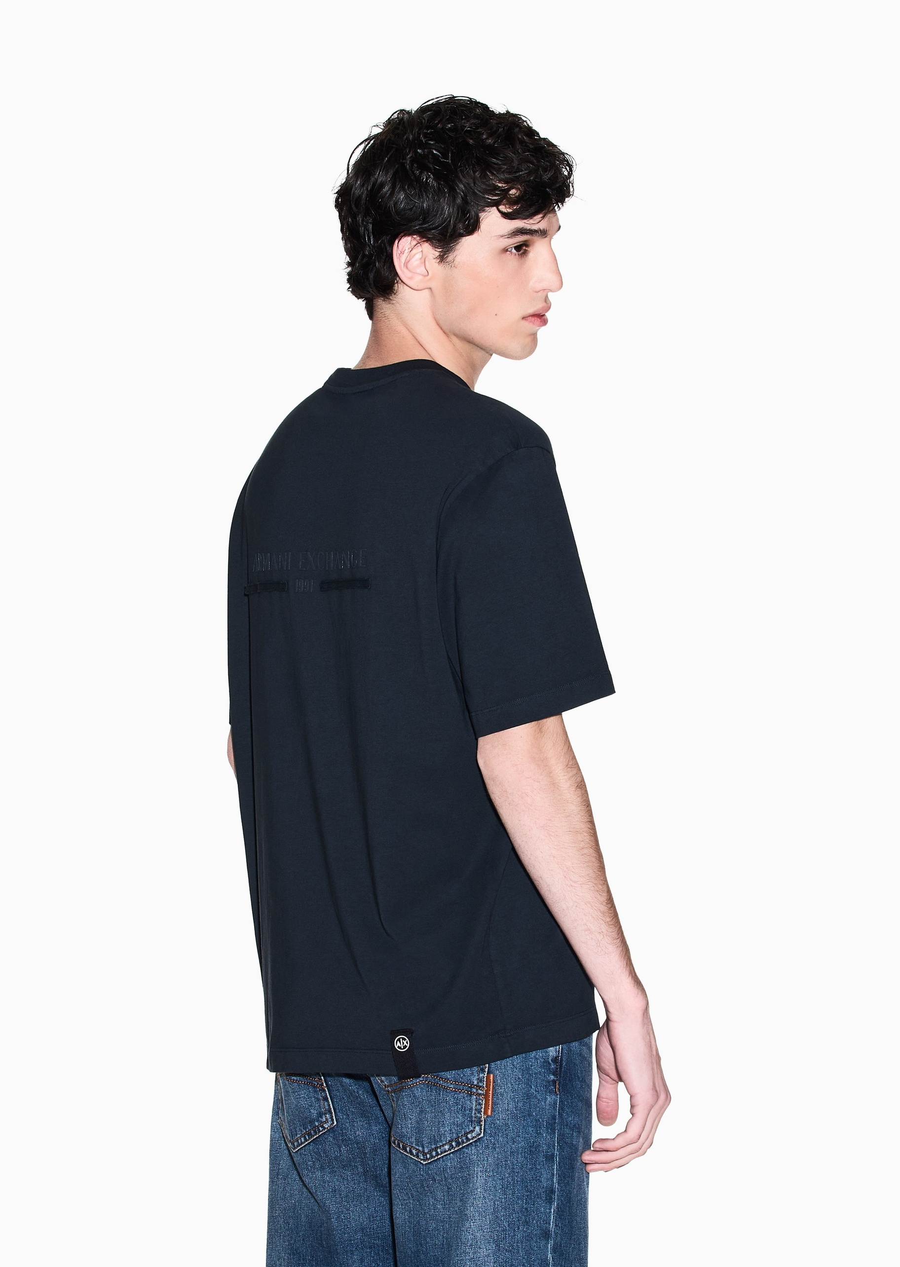 ARMANI EXCHANGE 男士纯棉宽松短袖圆领标识刺绣T恤