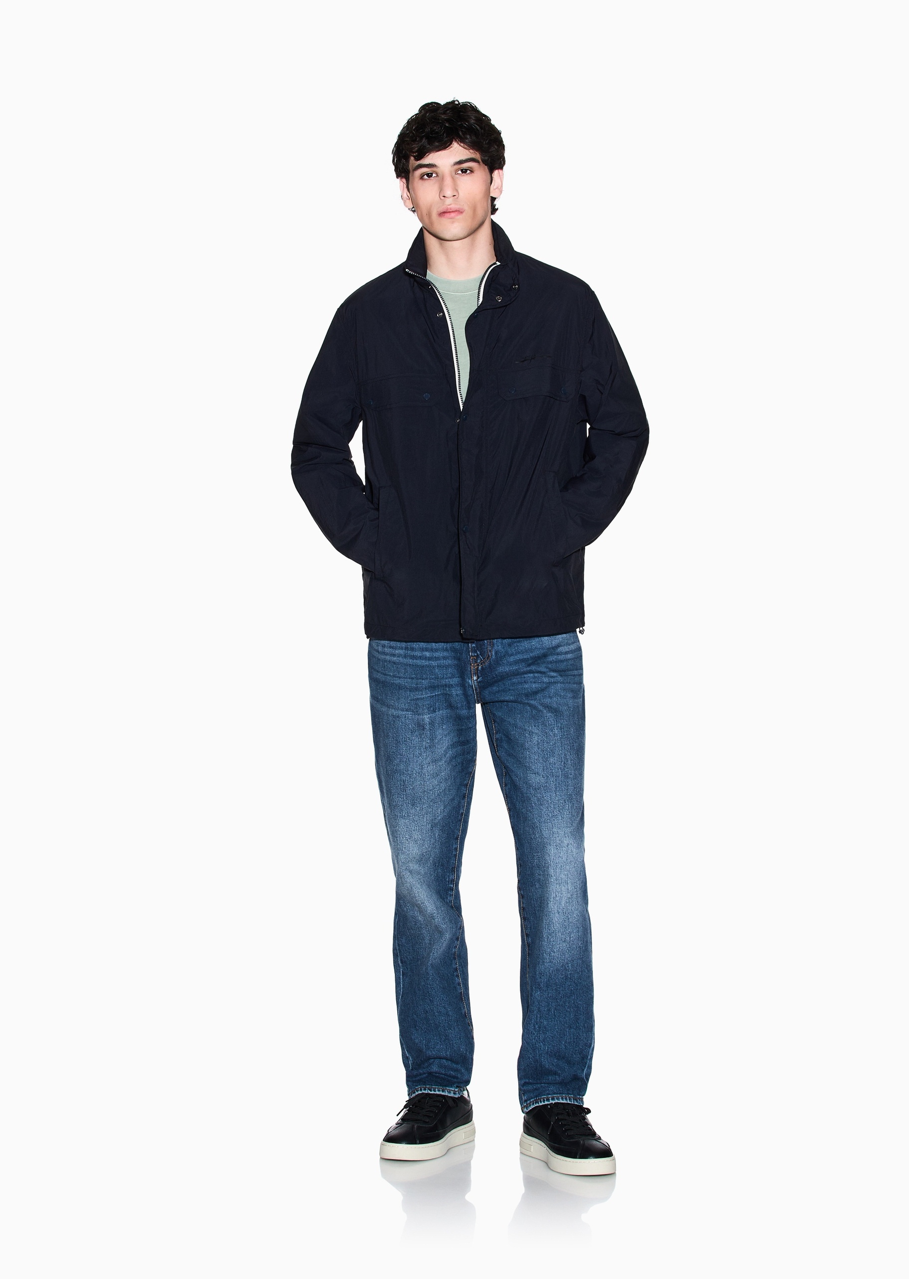 ARMANI EXCHANGE 男士长袖立领双层门襟休闲纯色夹克