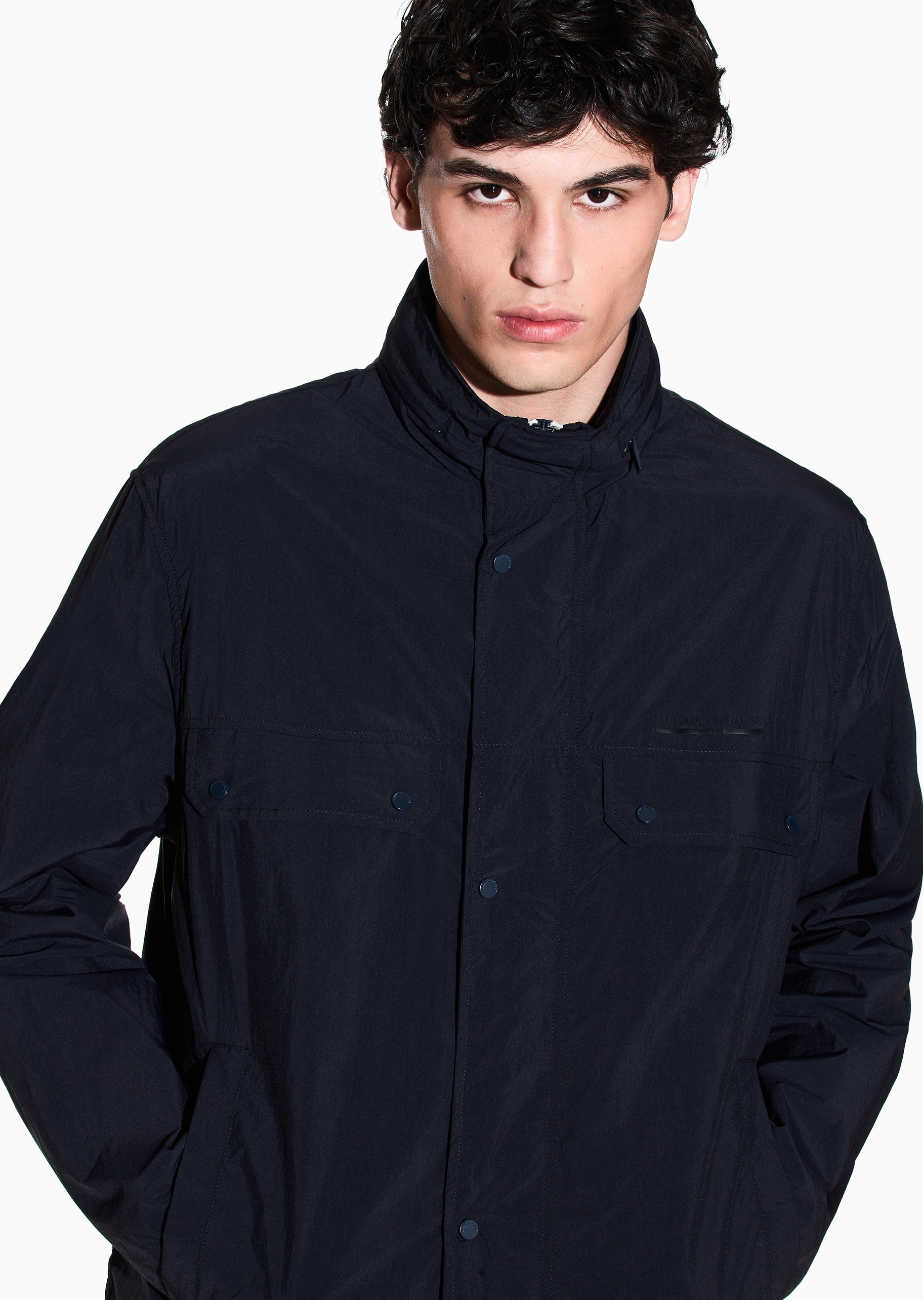 ARMANI EXCHANGE 男士长袖立领双层门襟休闲纯色夹克