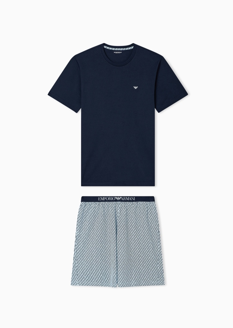 Emporio Armani 男士纯棉短袖T恤印花短裤睡衣套装
