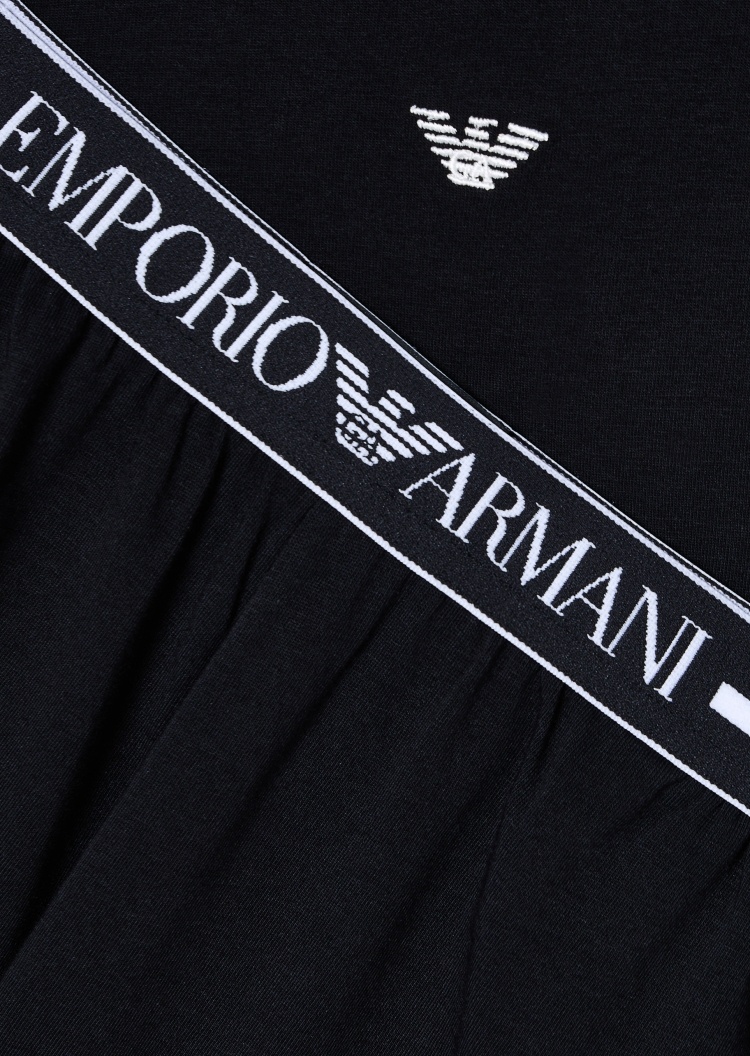 Emporio Armani 女士纯棉弹力圆领短袖T恤短裤刺绣睡衣套装