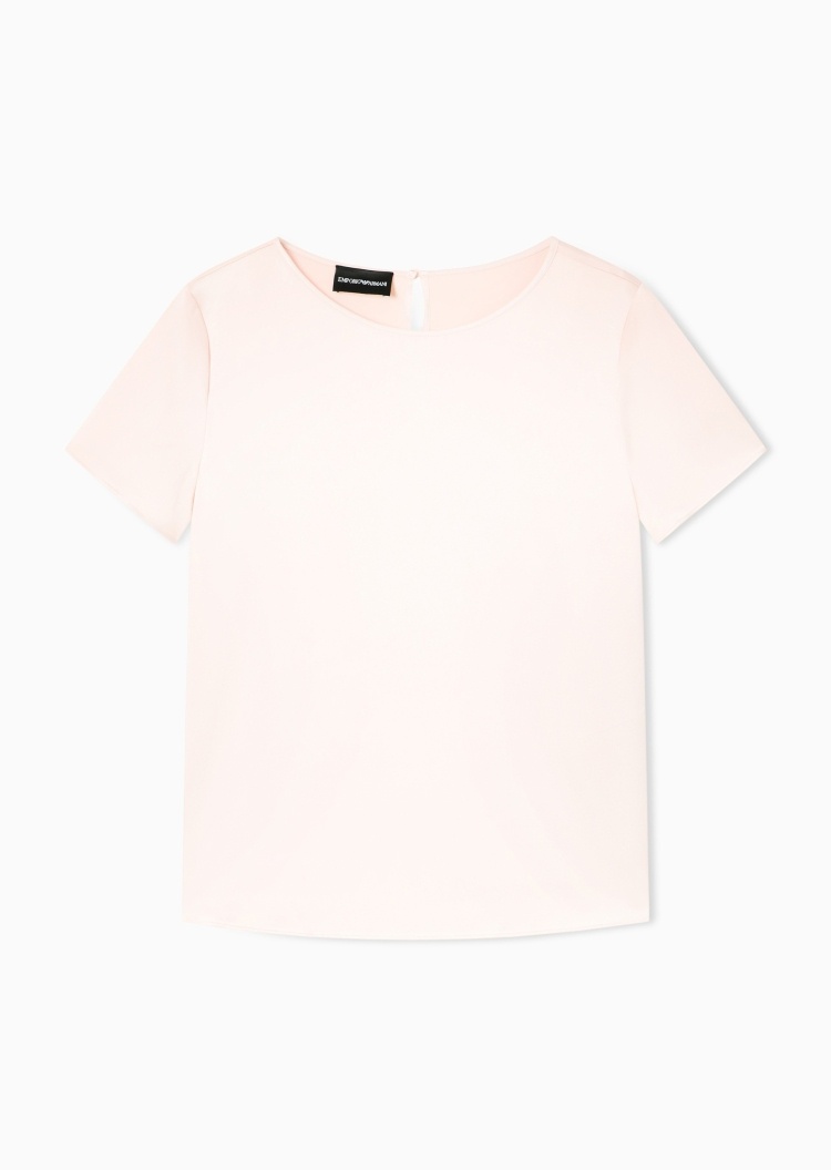 Emporio Armani 女士桑蚕丝合身短袖圆领纯色上衣