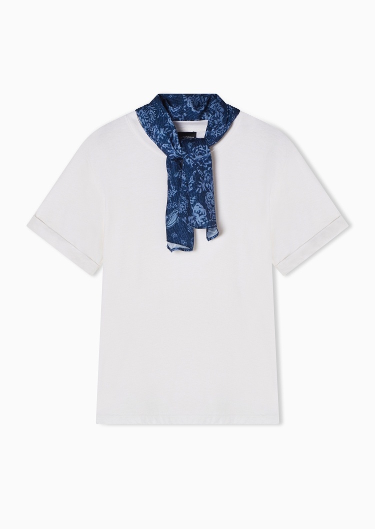 Emporio Armani 女士宽松短袖圆领撞色印花复古T恤