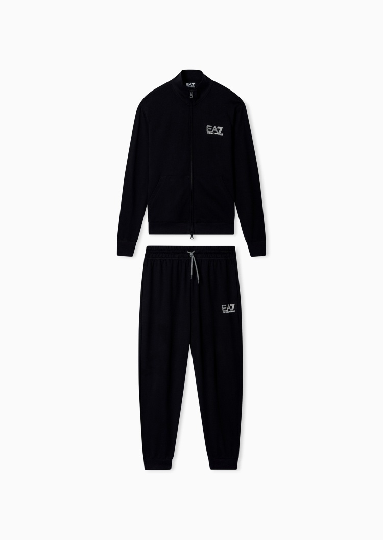 EA7 男士纯棉立领开衫束脚卫裤毛圈运动套装