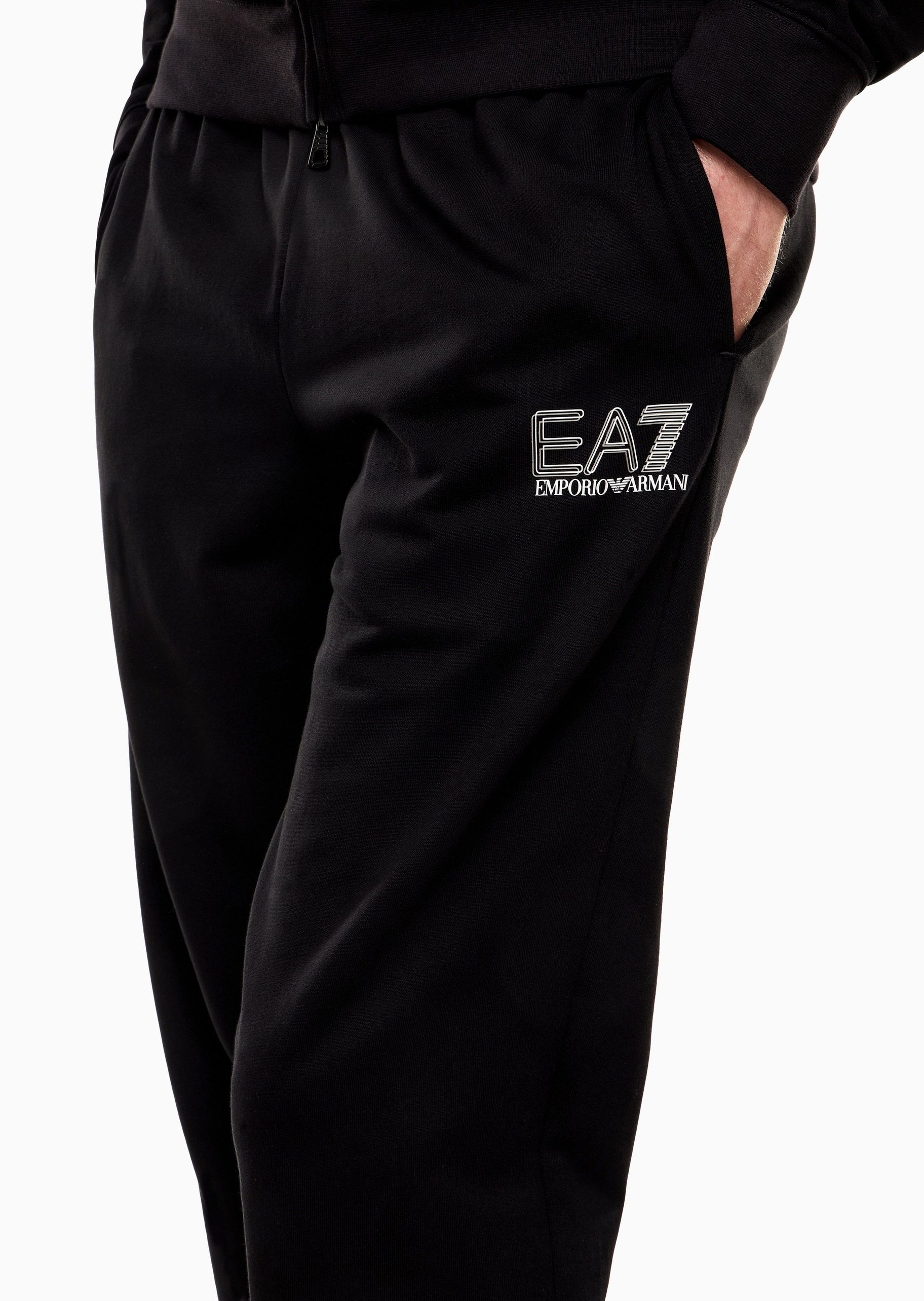 EA7 男士纯棉立领开衫束脚卫裤毛圈运动套装