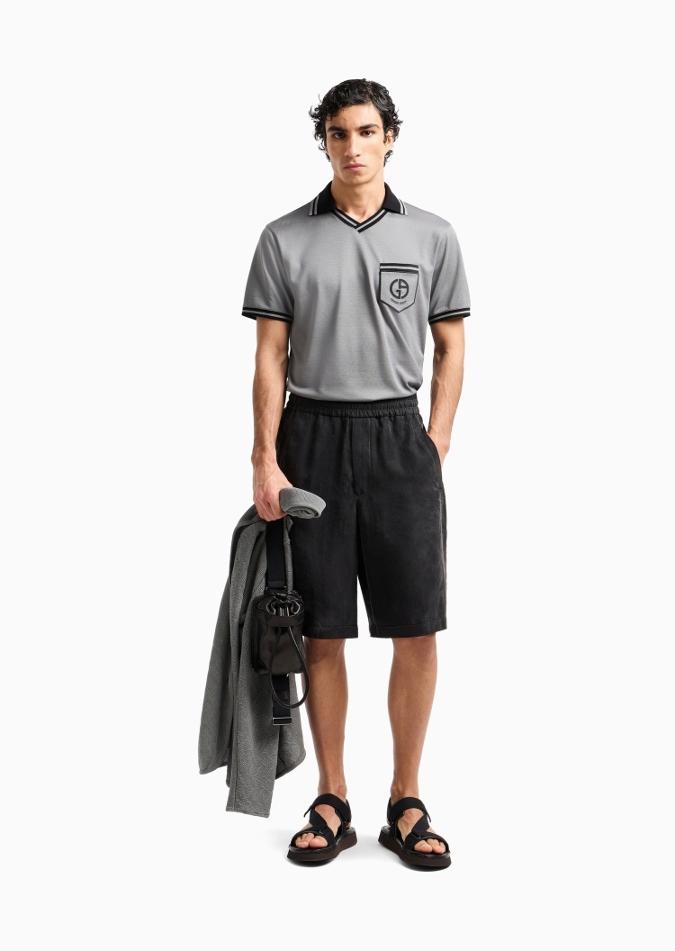 Giorgio Armani 男士莱赛尔松紧腰直筒百慕大短裤