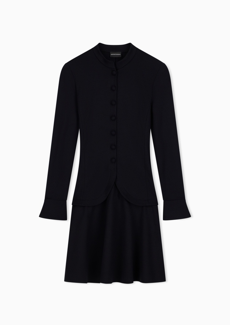 Emporio Armani 女士弹力短款A字立领纯色通勤连衣裙