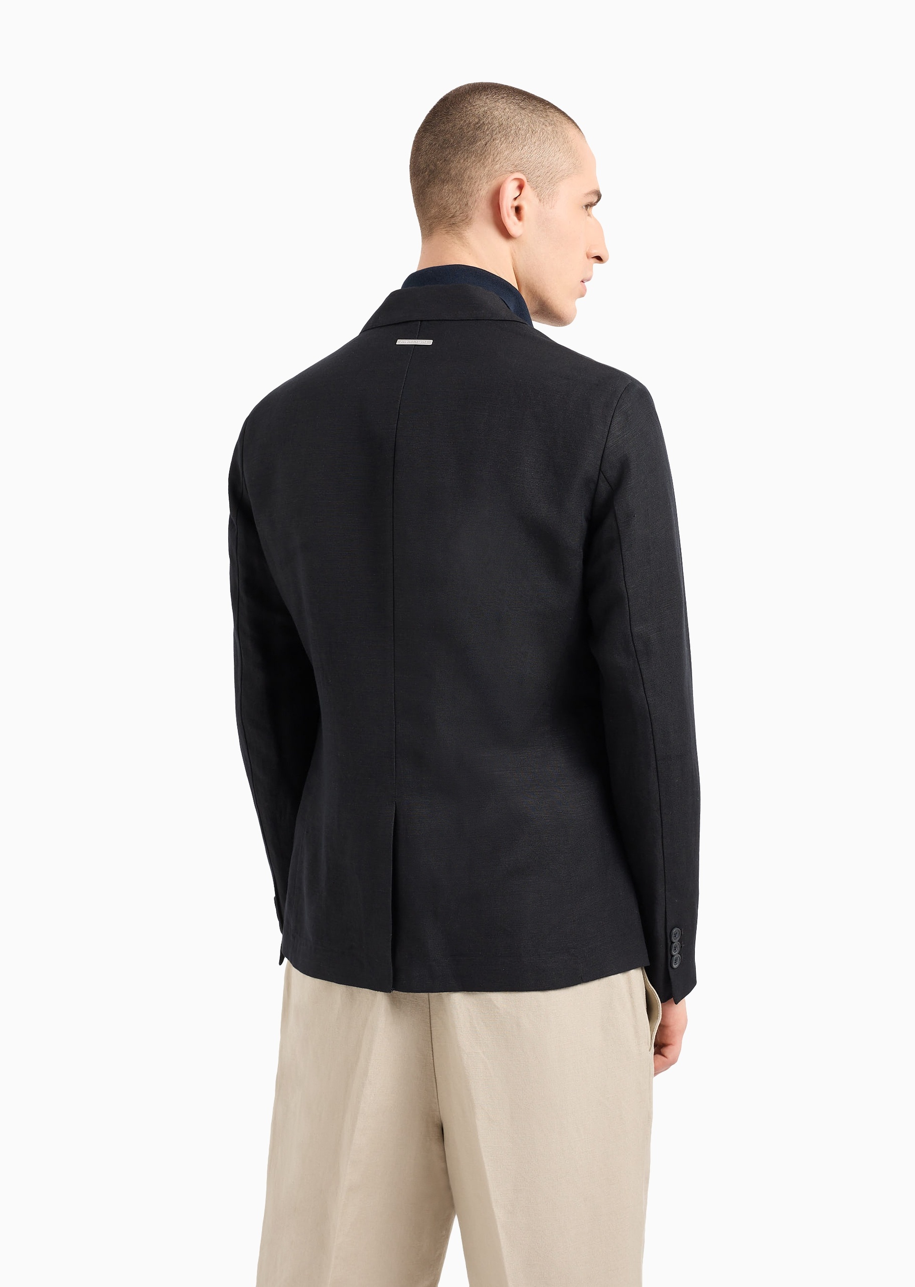 ARMANI EXCHANGE 男士合身长袖平驳领单排扣纯色西装外套