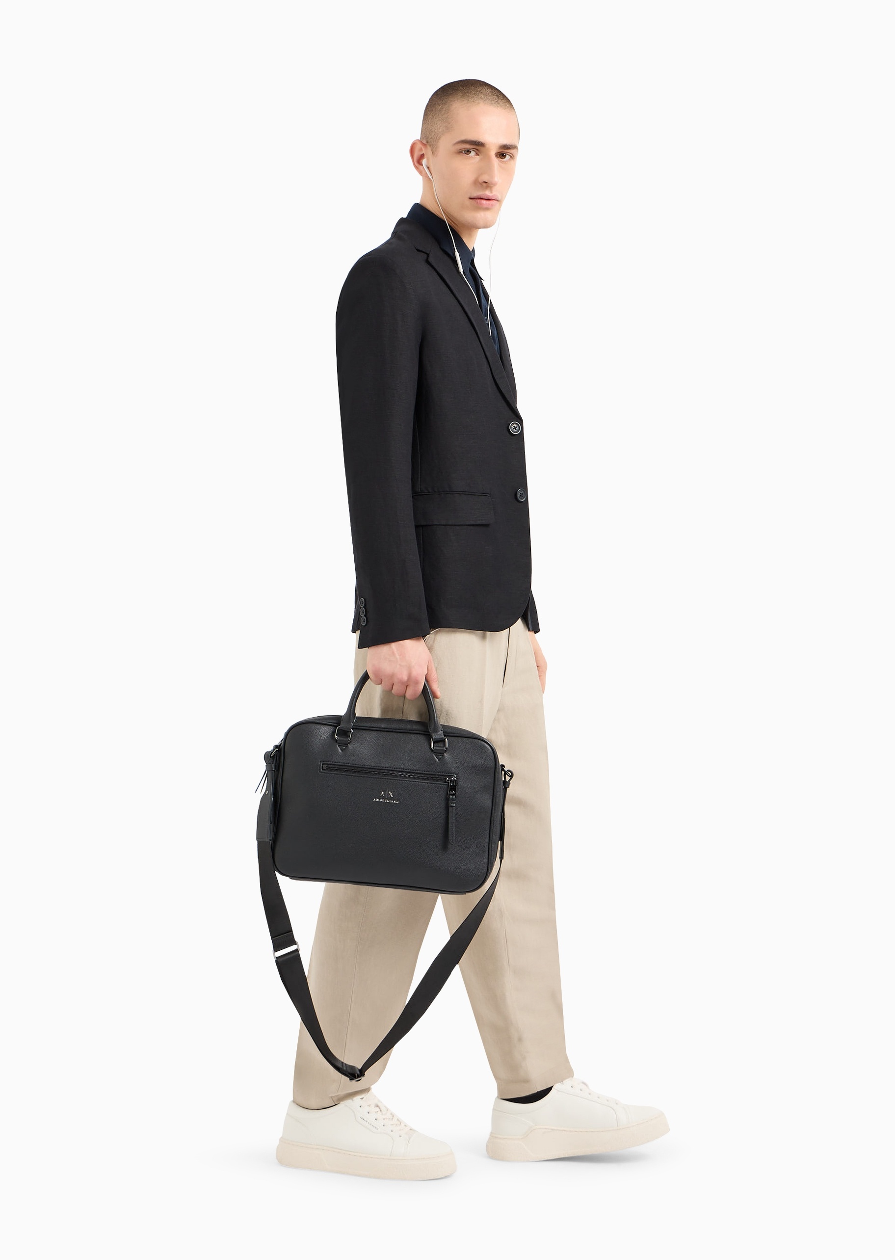 ARMANI EXCHANGE 男士合身长袖平驳领单排扣纯色西装外套