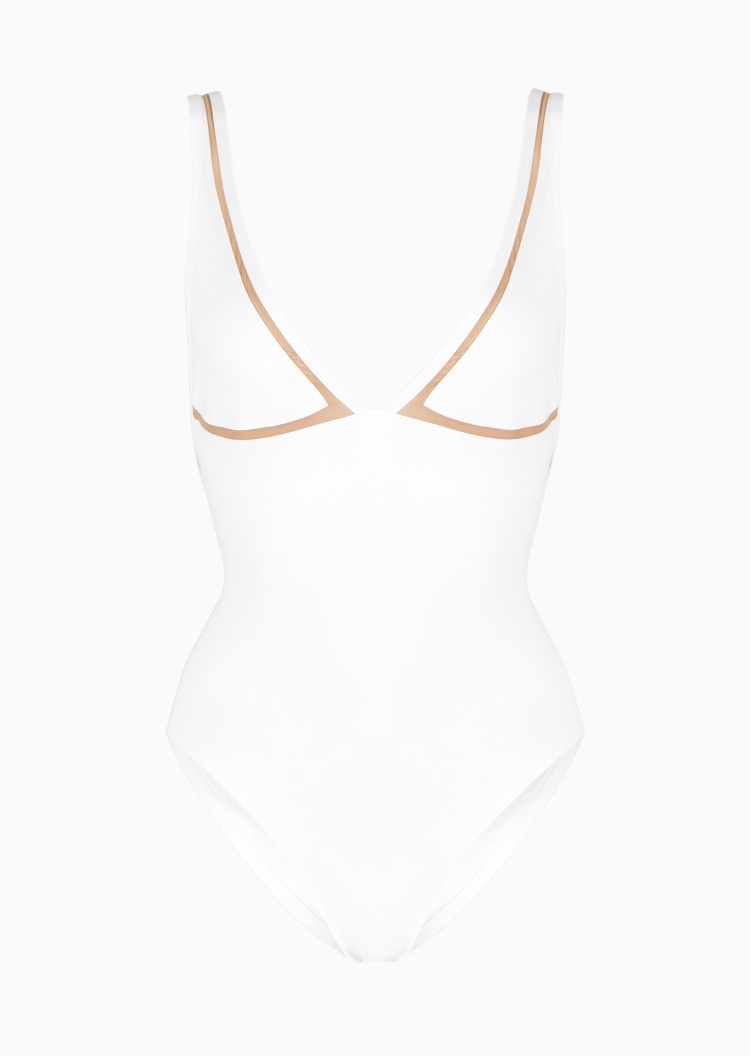 Giorgio Armani 女士弹力修身无袖V领潮流时尚连体泳衣
